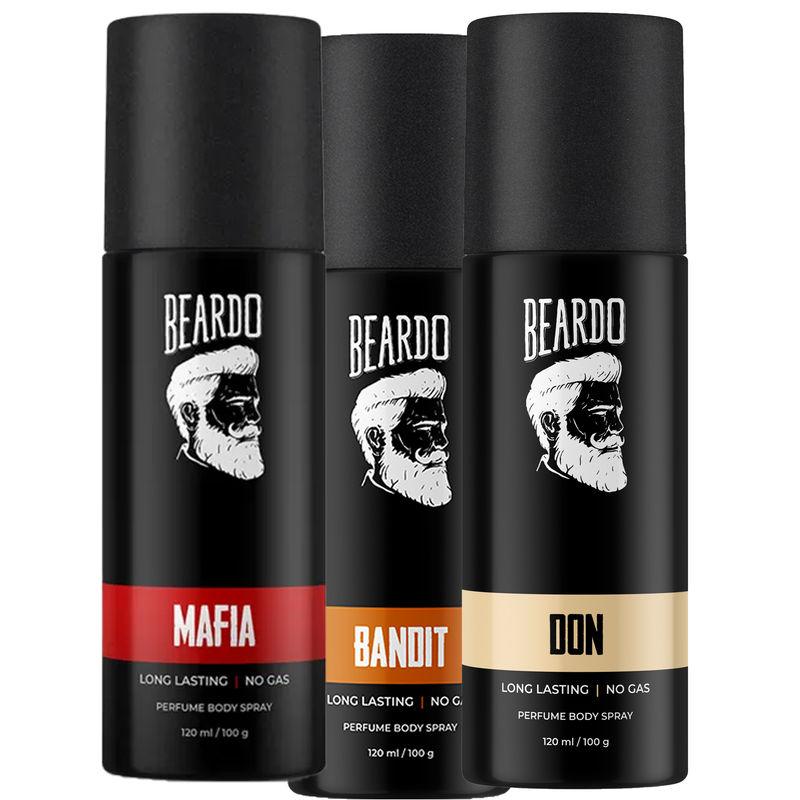 beardo mafia perume with bandit and don no gas long lasting perfume body spray combo (pack of 3)