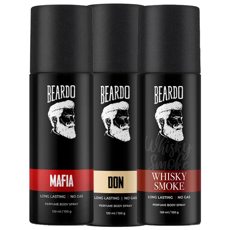beardo mafia perume with whisky smoke & don no gas long lasting perfume body spray combo (pack of 3)