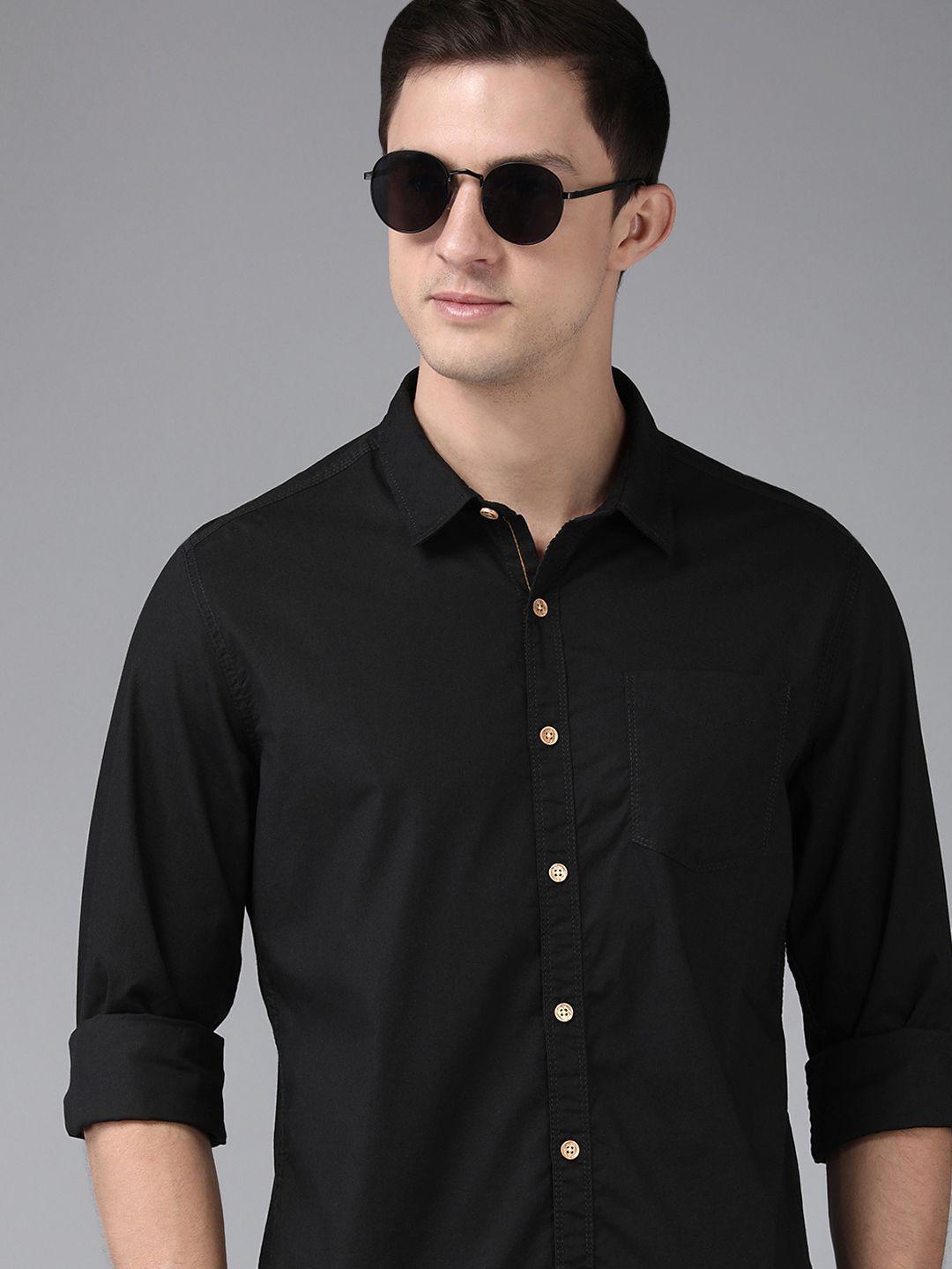 beat london by pepe jeans men black classic slim fit casual shirt