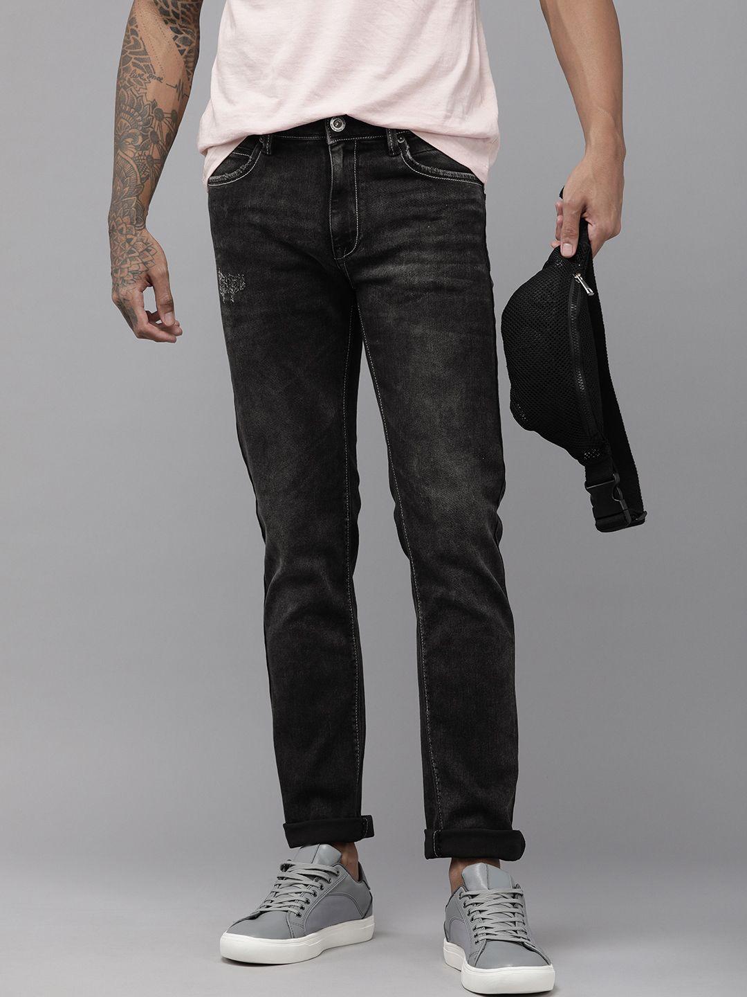 beat london by pepe jeans men black jayshon tapered vapour fit low-rise stretchable jeans