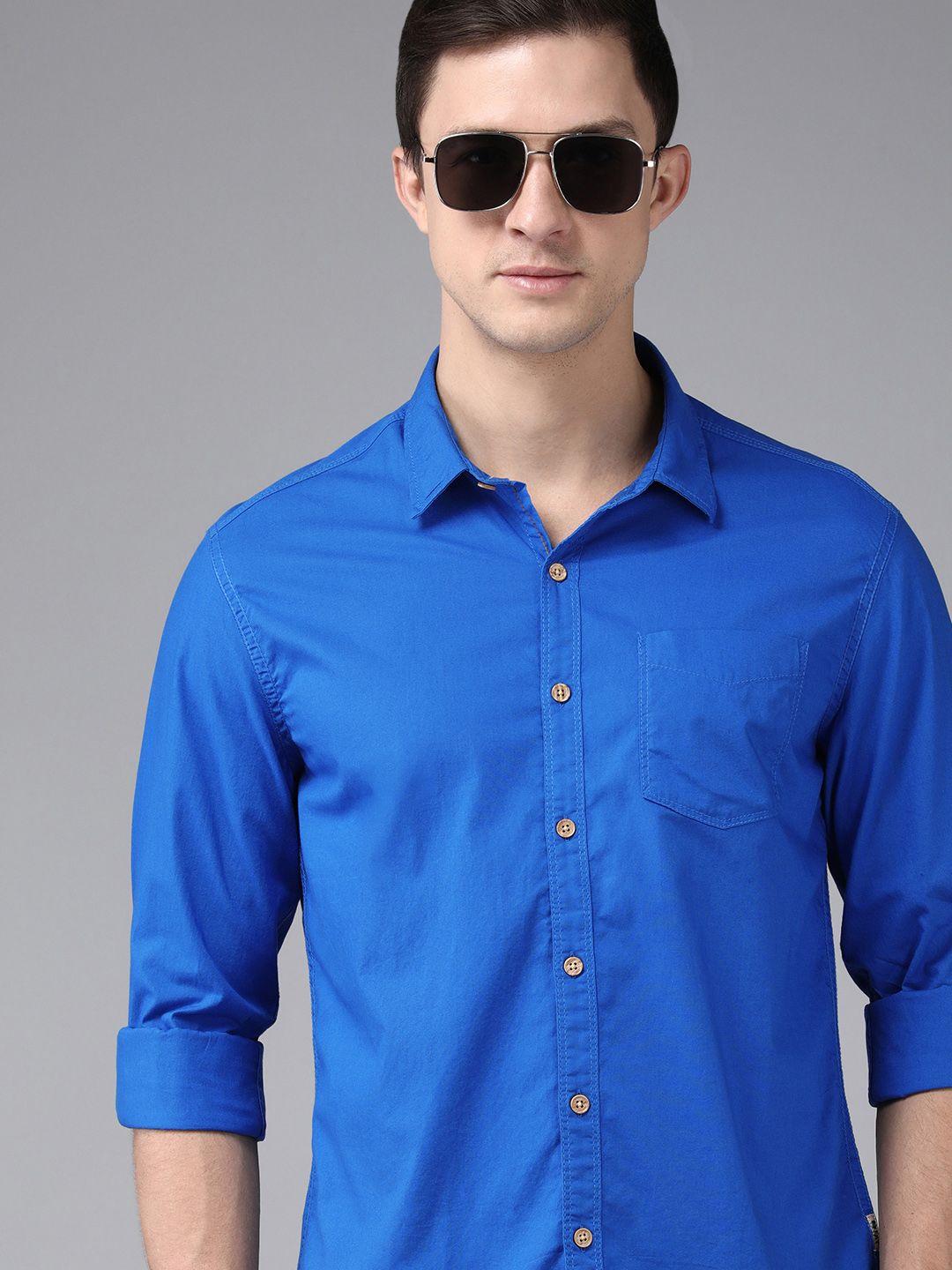 beat london by pepe jeans men blue classic slim fit casual shirt