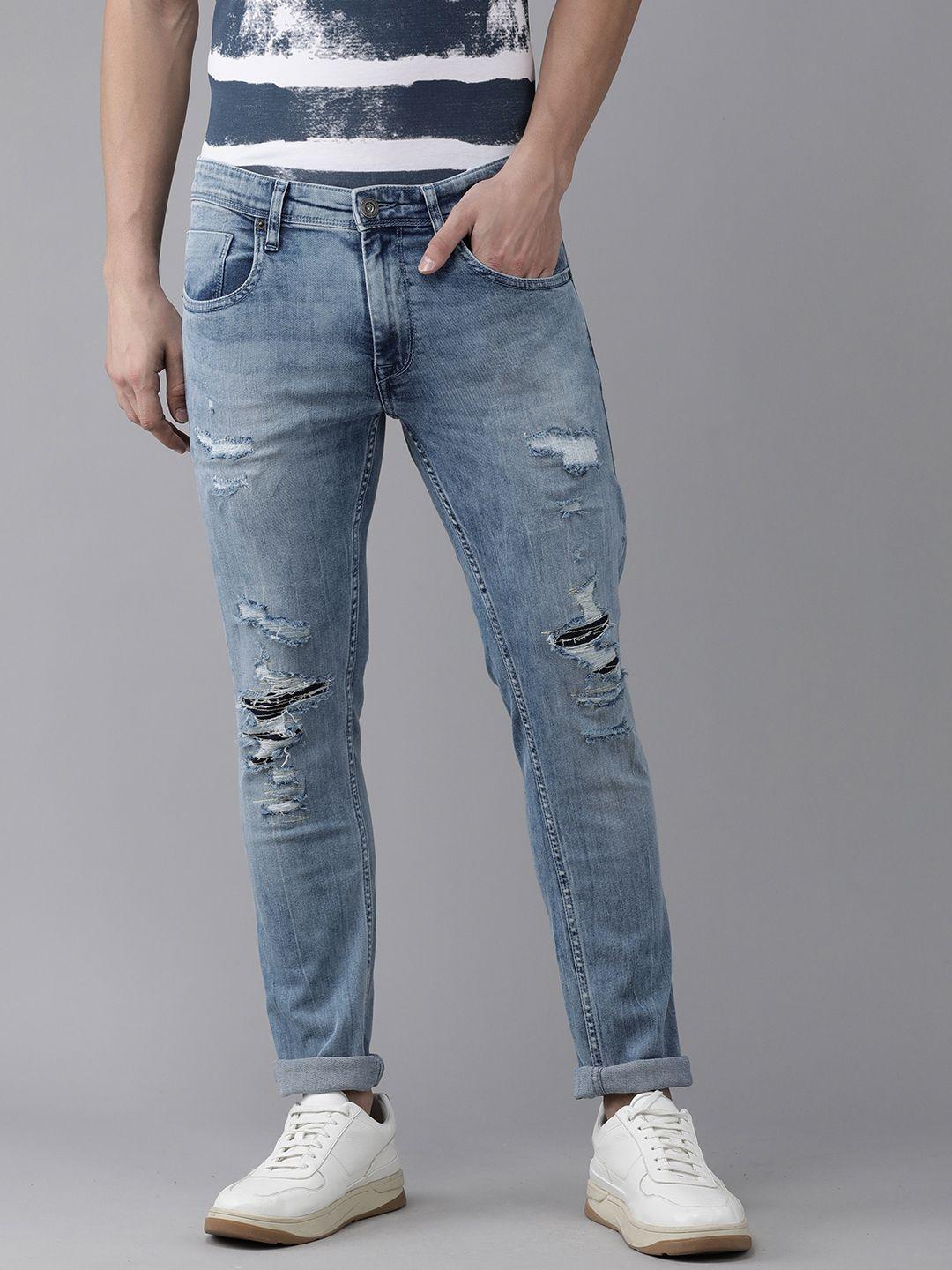 beat london by pepe jeans men blue mildly distressed light fade stretchable jeans