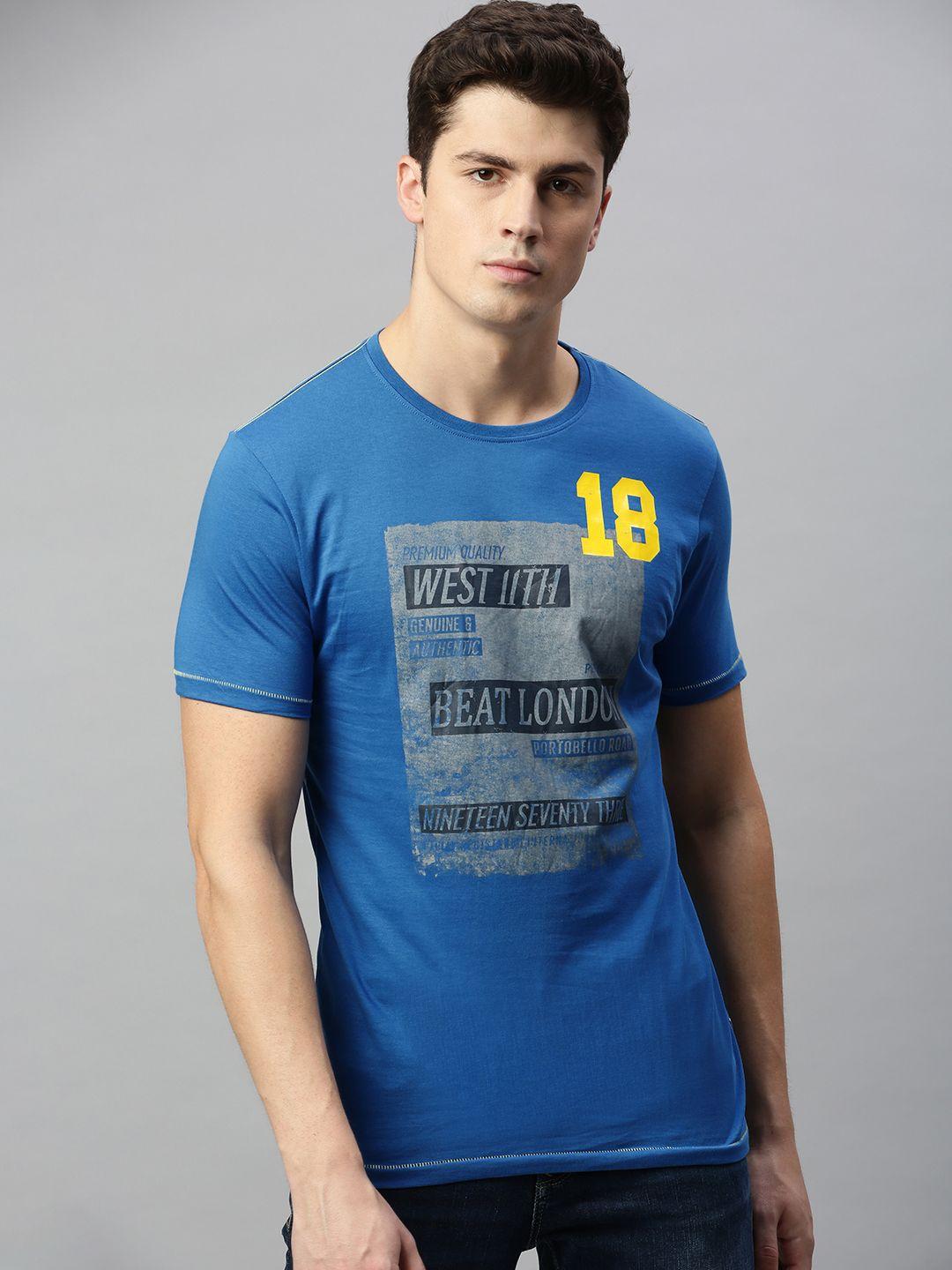 beat london by pepe jeans men blue printed round neck t-shirt