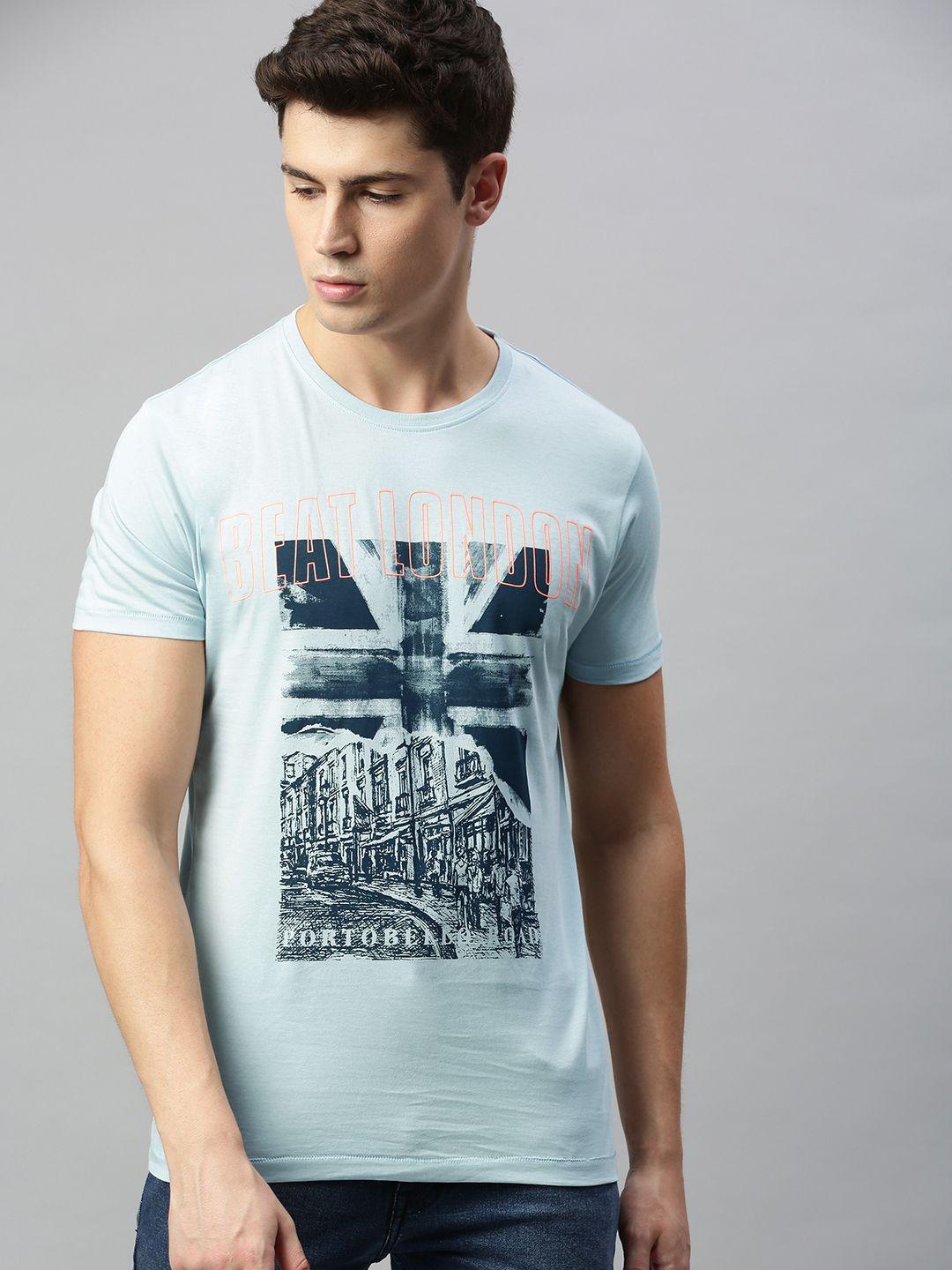 beat london by pepe jeans men blue printed round neck t-shirt