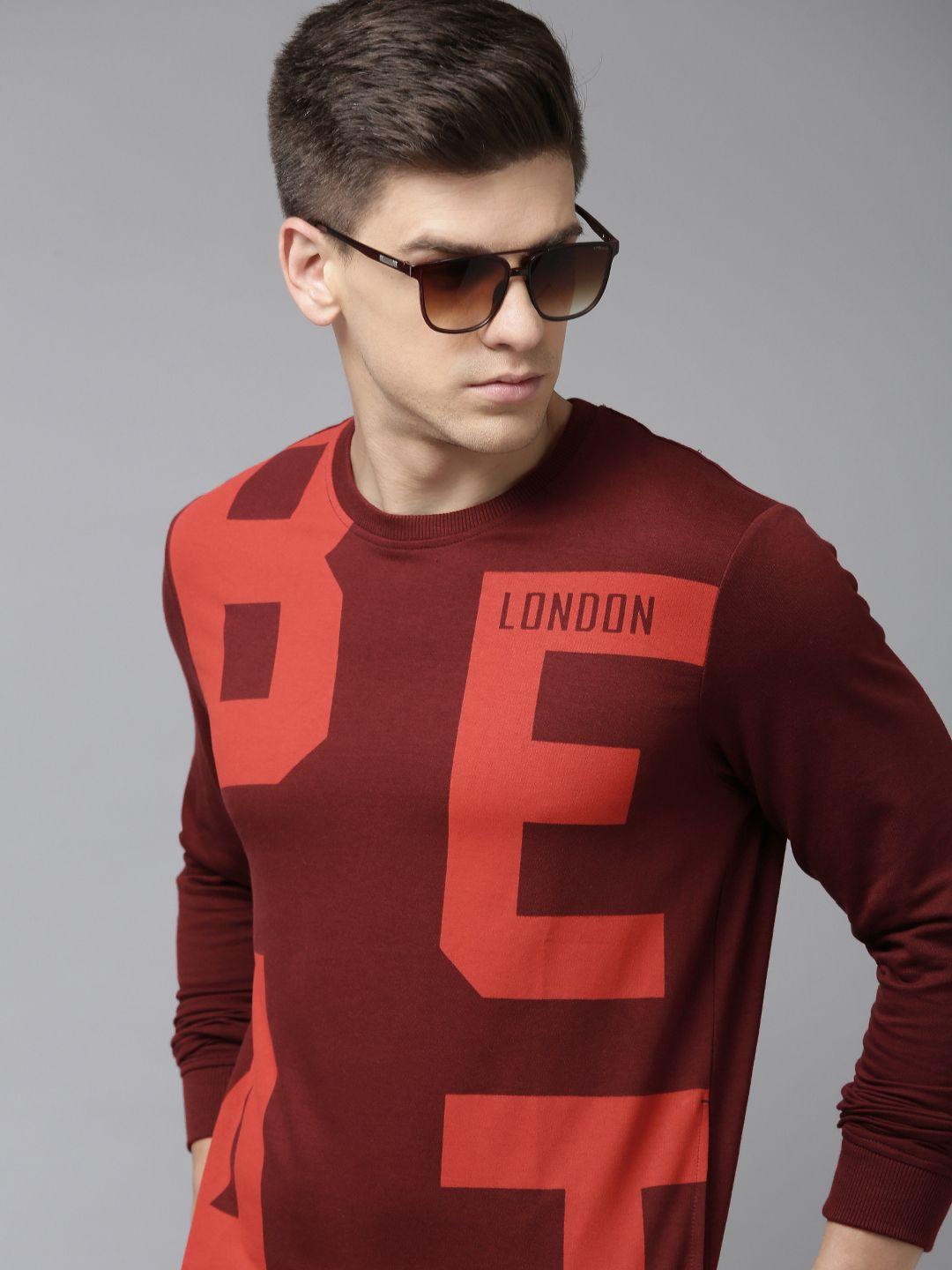 beat london by pepe jeans men maroon brand logo print pure cotton sweatshirt