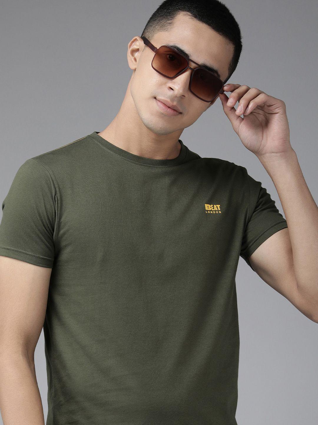 beat london by pepe jeans men olive green pure cotton slim fit t-shirt