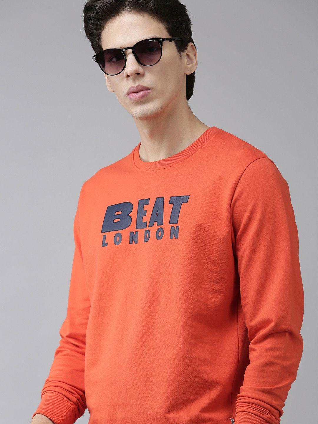 beat london by pepe jeans men orange brand logo printed sweatshirt