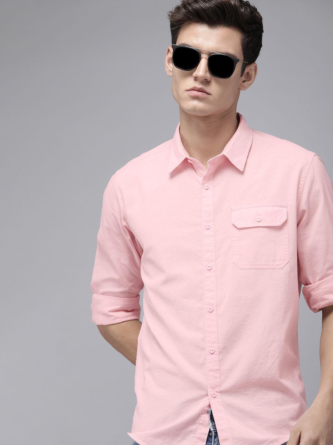 beat london by pepe jeans men pink classic slim fit casual shirt