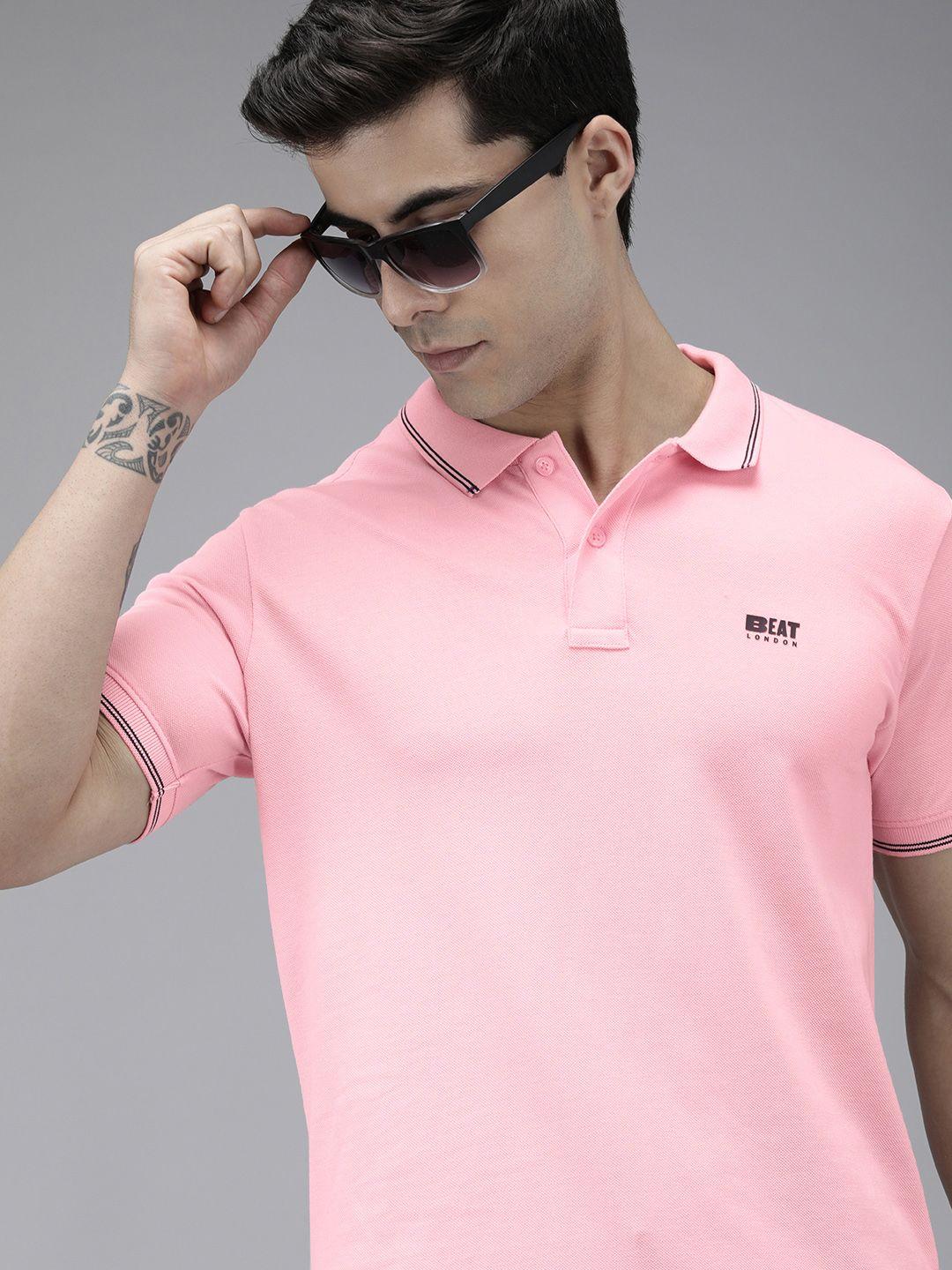 beat london by pepe jeans men pink solid polo collar t-shirt