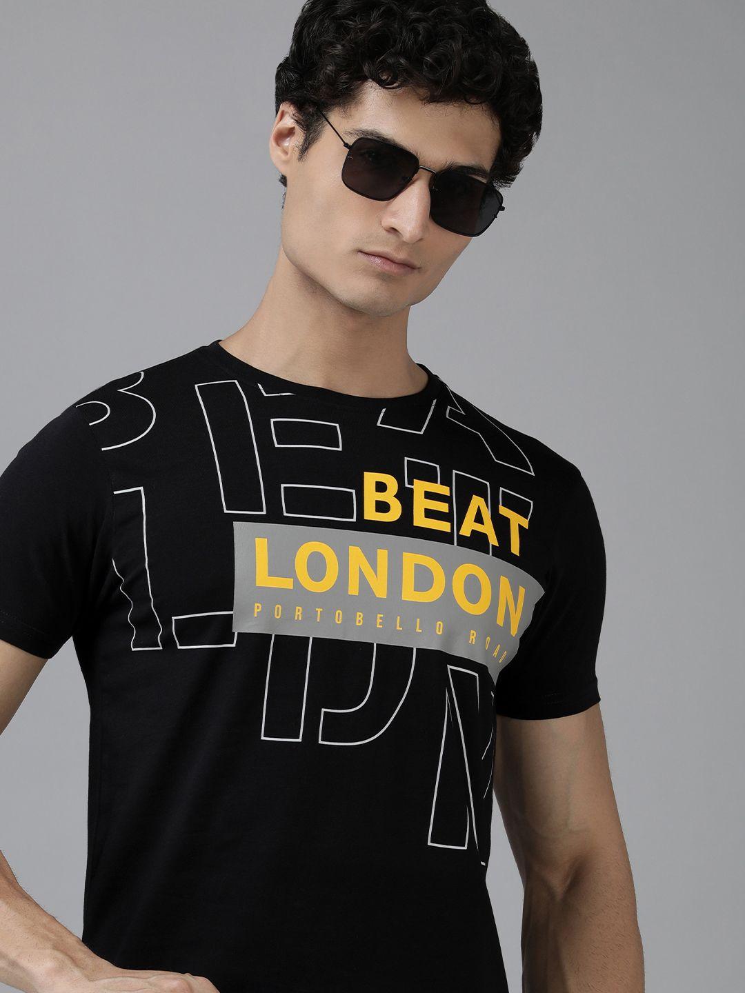 beat london by pepe jeans men pure cotton brand logo printed slim fit t-shirt