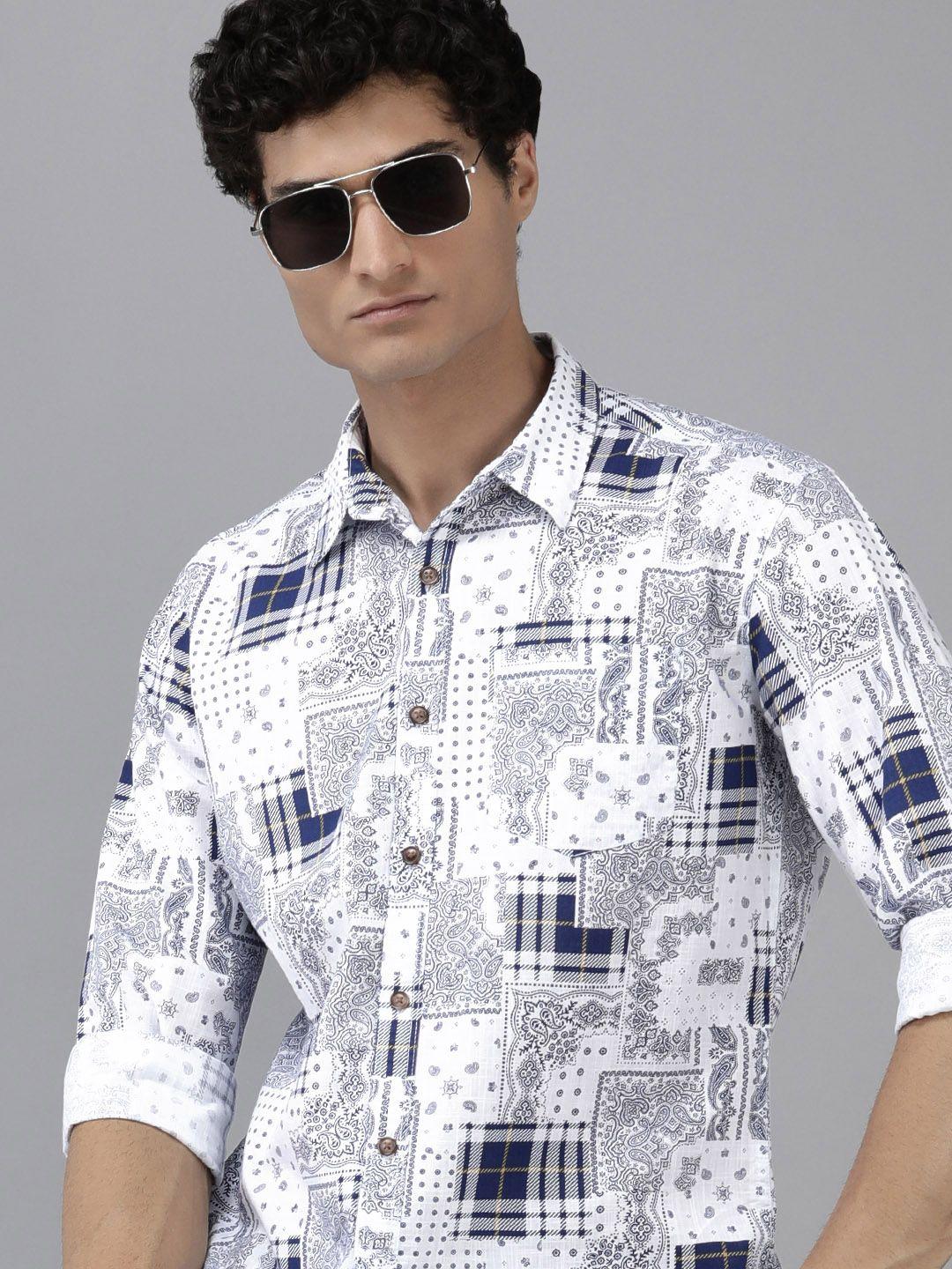beat london by pepe jeans men pure cotton slim fit ethnic printed casual shirt