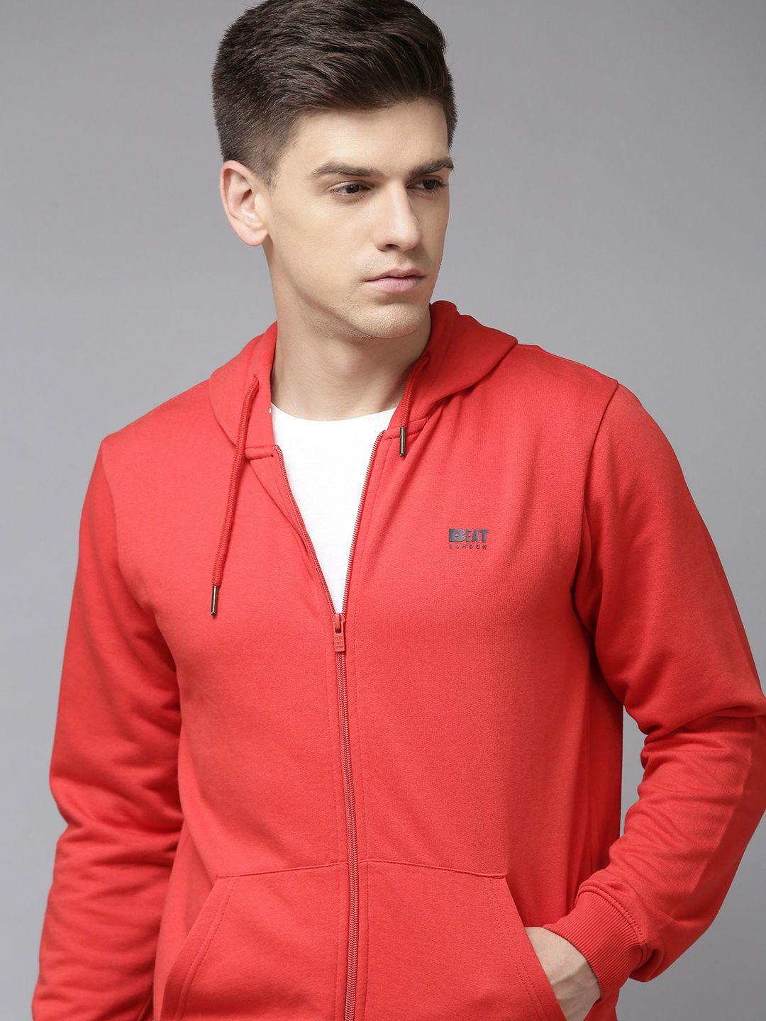 beat london by pepe jeans men red applique hooded sweatshirt