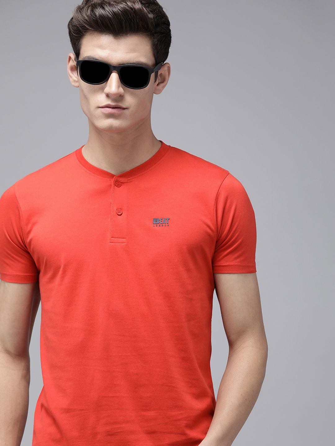 beat london by pepe jeans men red henley neck slim fit t-shirt