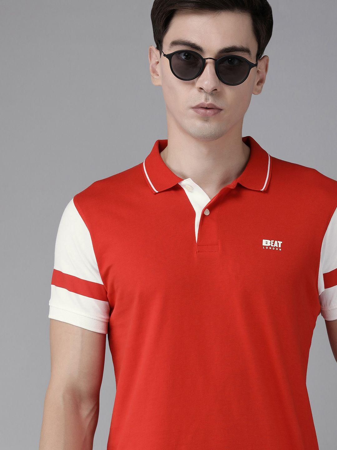 beat london by pepe jeans men red polo collar pure cotton slim fit t-shirt