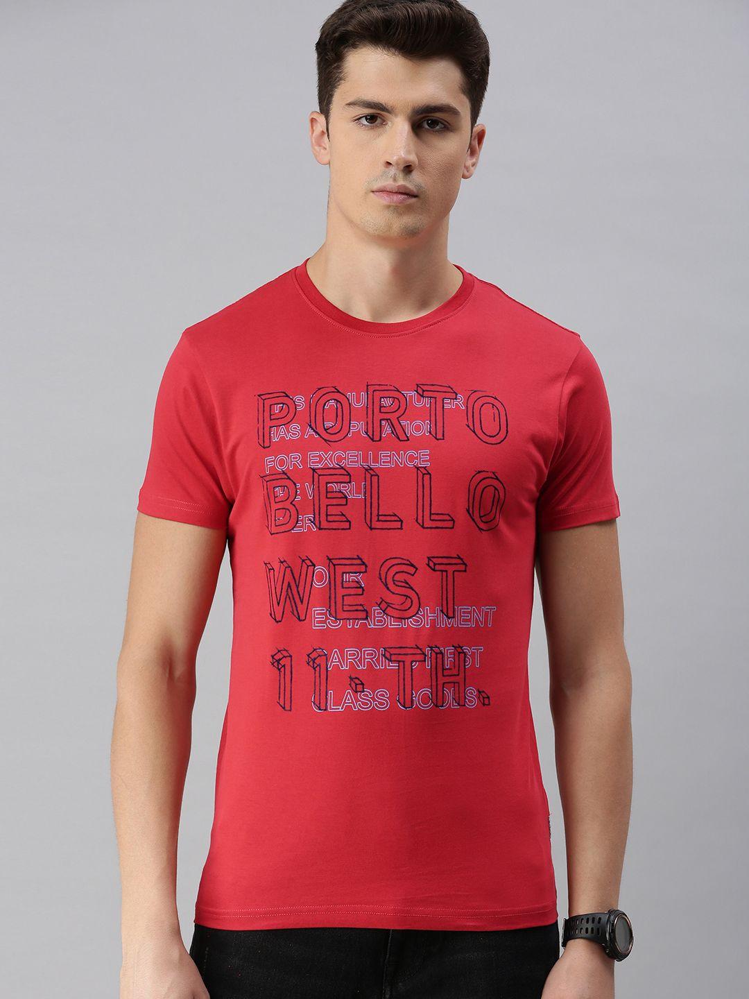 beat london by pepe jeans men red printed slim fit round neck pure cotton t-shirt