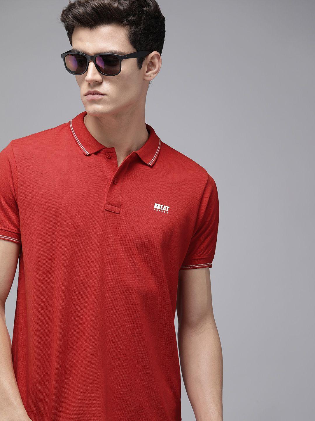 beat london by pepe jeans men red solid polo collar t-shirt