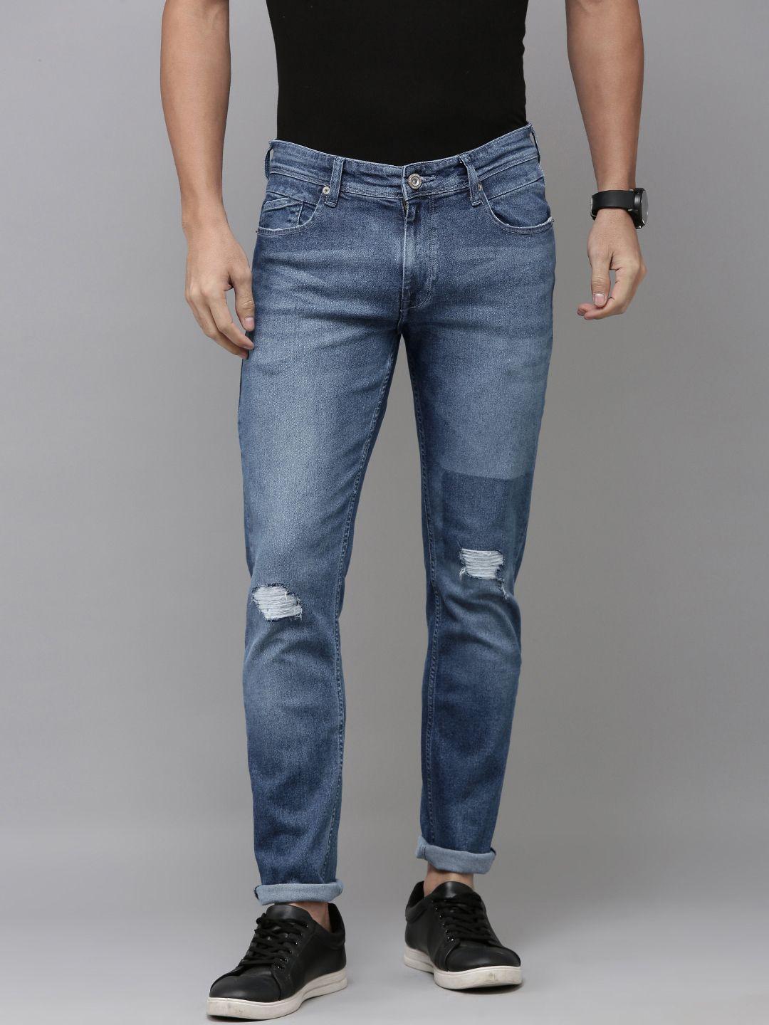 beat london by pepe jeans men tapered fit low-rise mildly distressed stretchable jeans