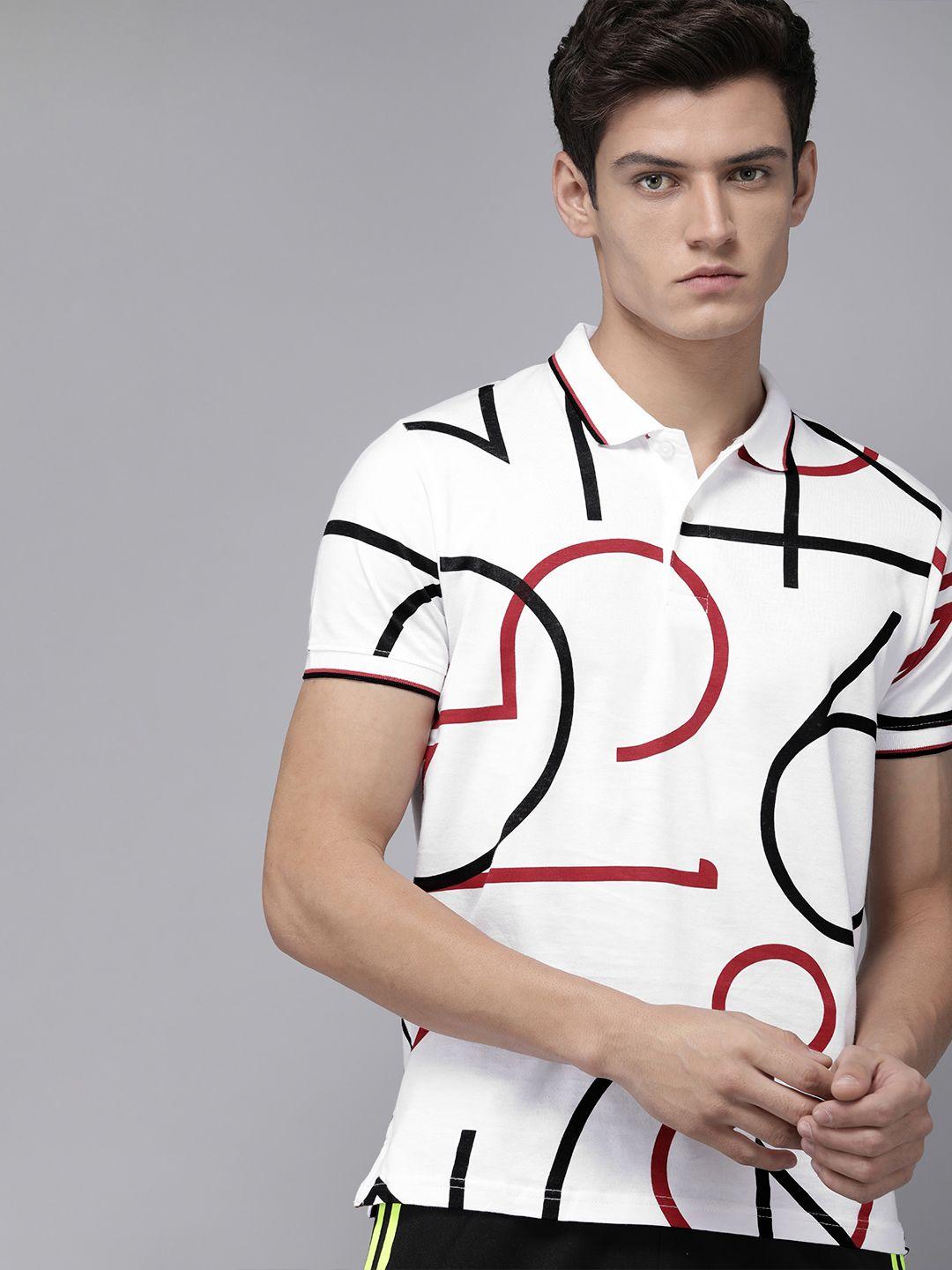 beat london by pepe jeans men white & red printed pure cotton polo collar t-shirt