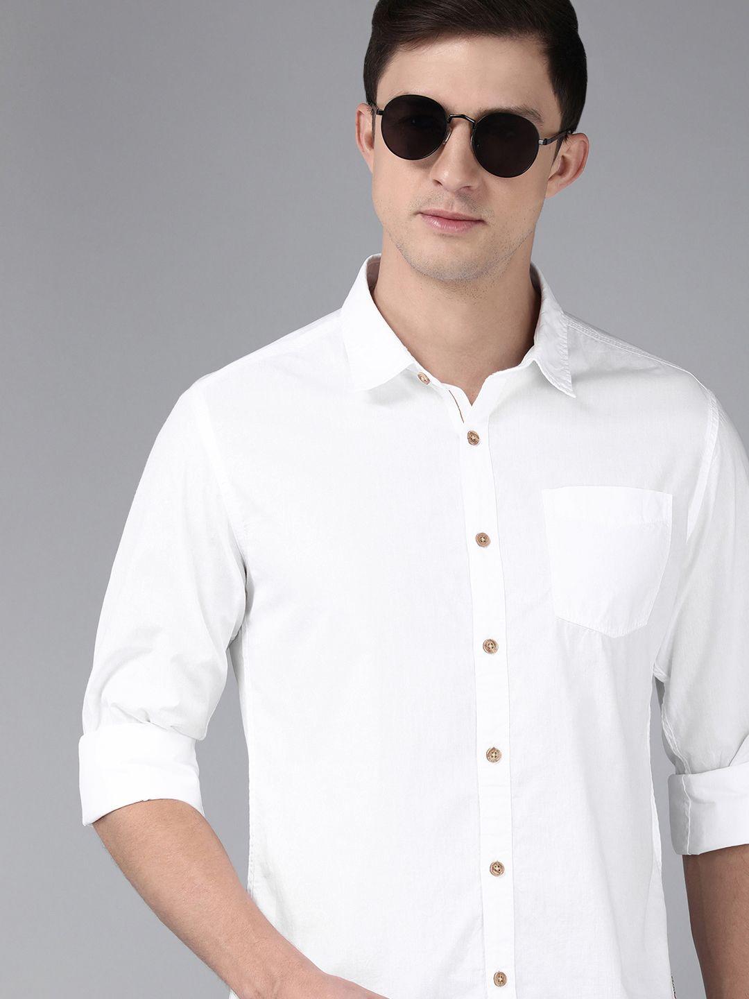 beat london by pepe jeans men white classic slim fit solid opaque casual shirt