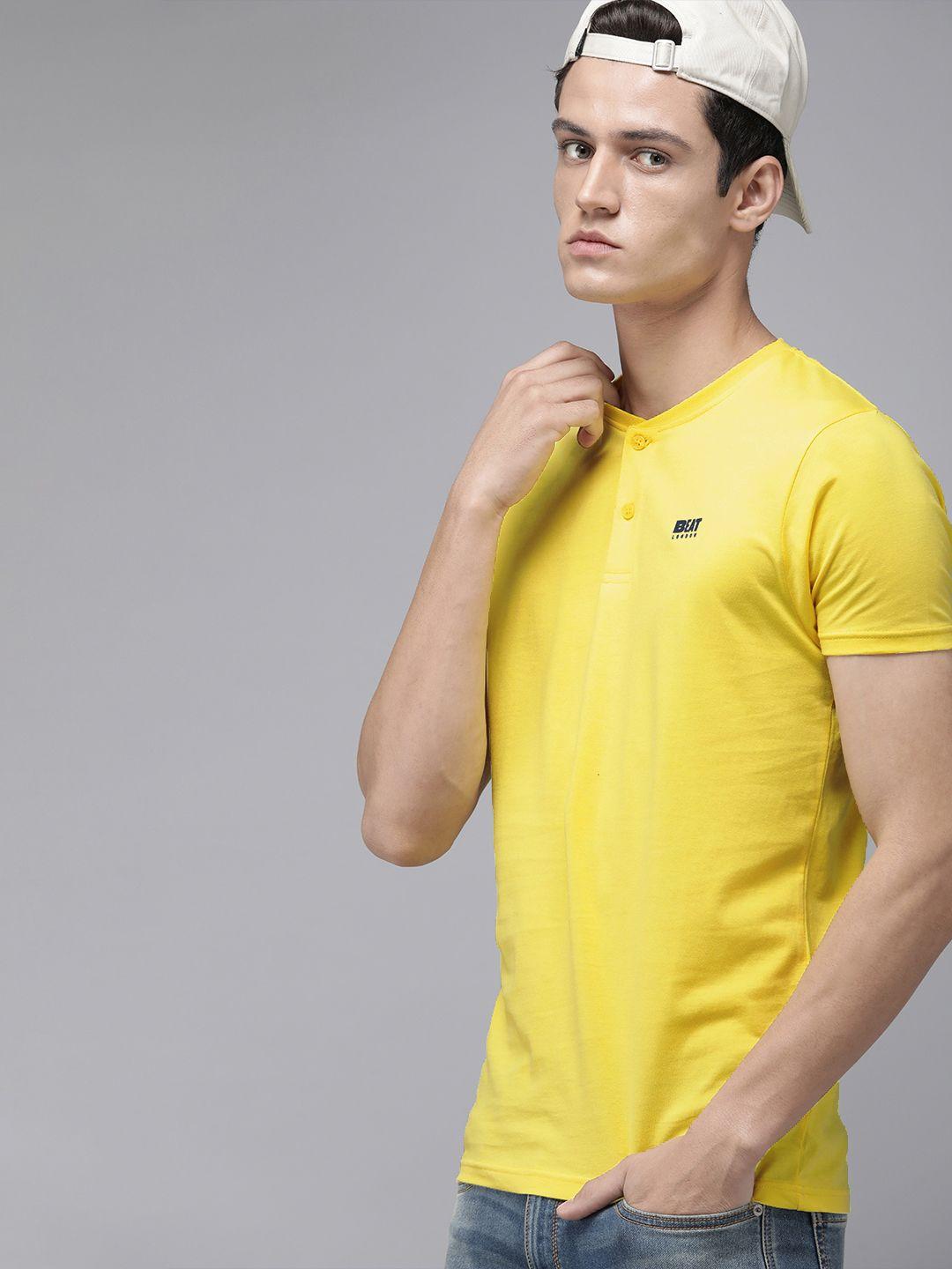 beat london by pepe jeans men yellow henley neck slim fit t-shirt