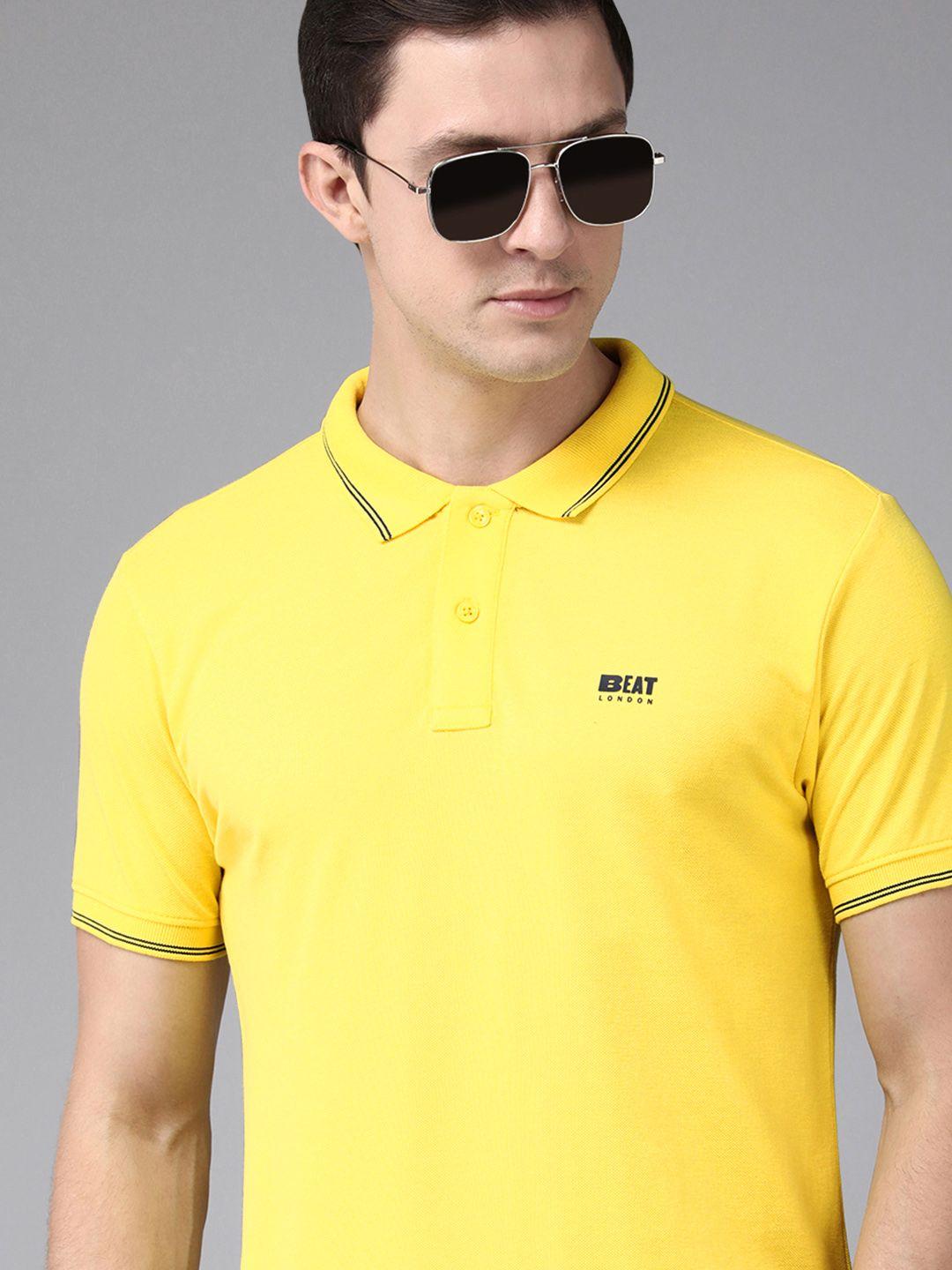 beat london by pepe jeans men yellow polo collar t-shirt