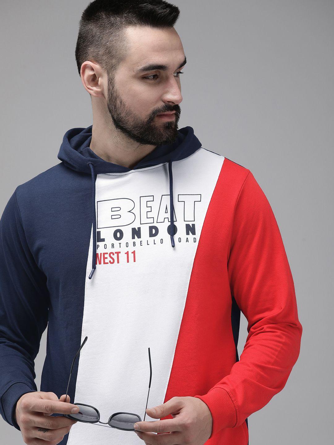 beat london by pepe jeans pure cotton colourblocked hooded sweatshirt