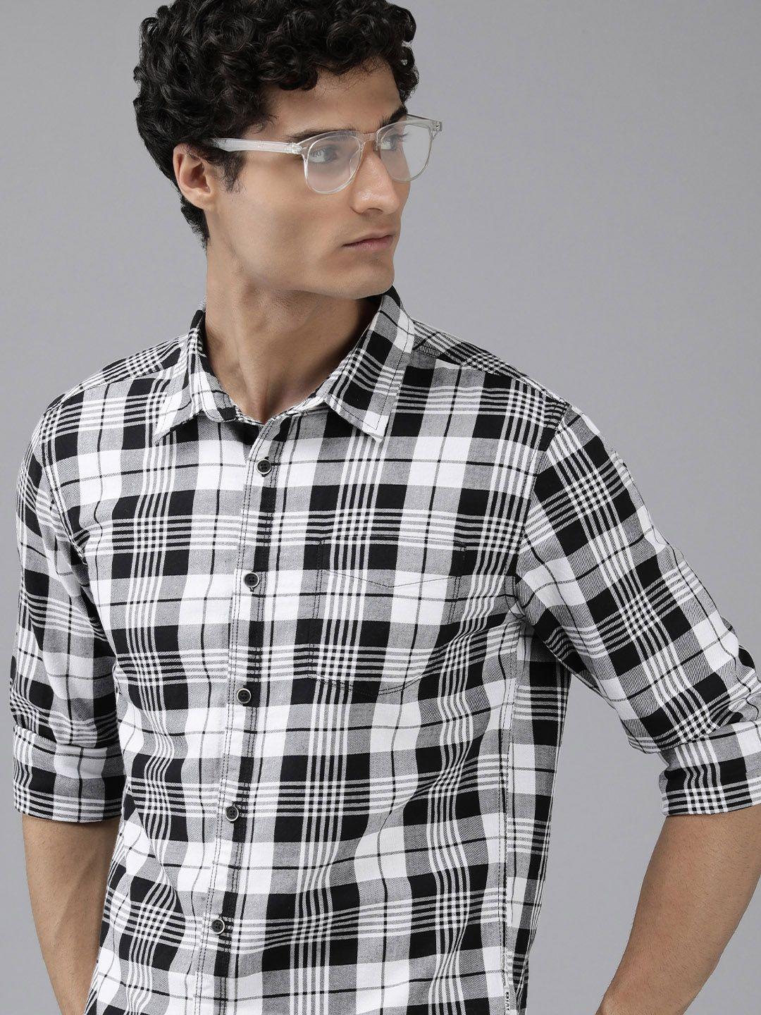 beat london by pepe jeans pure cotton slim fit opaque checked casual shirt