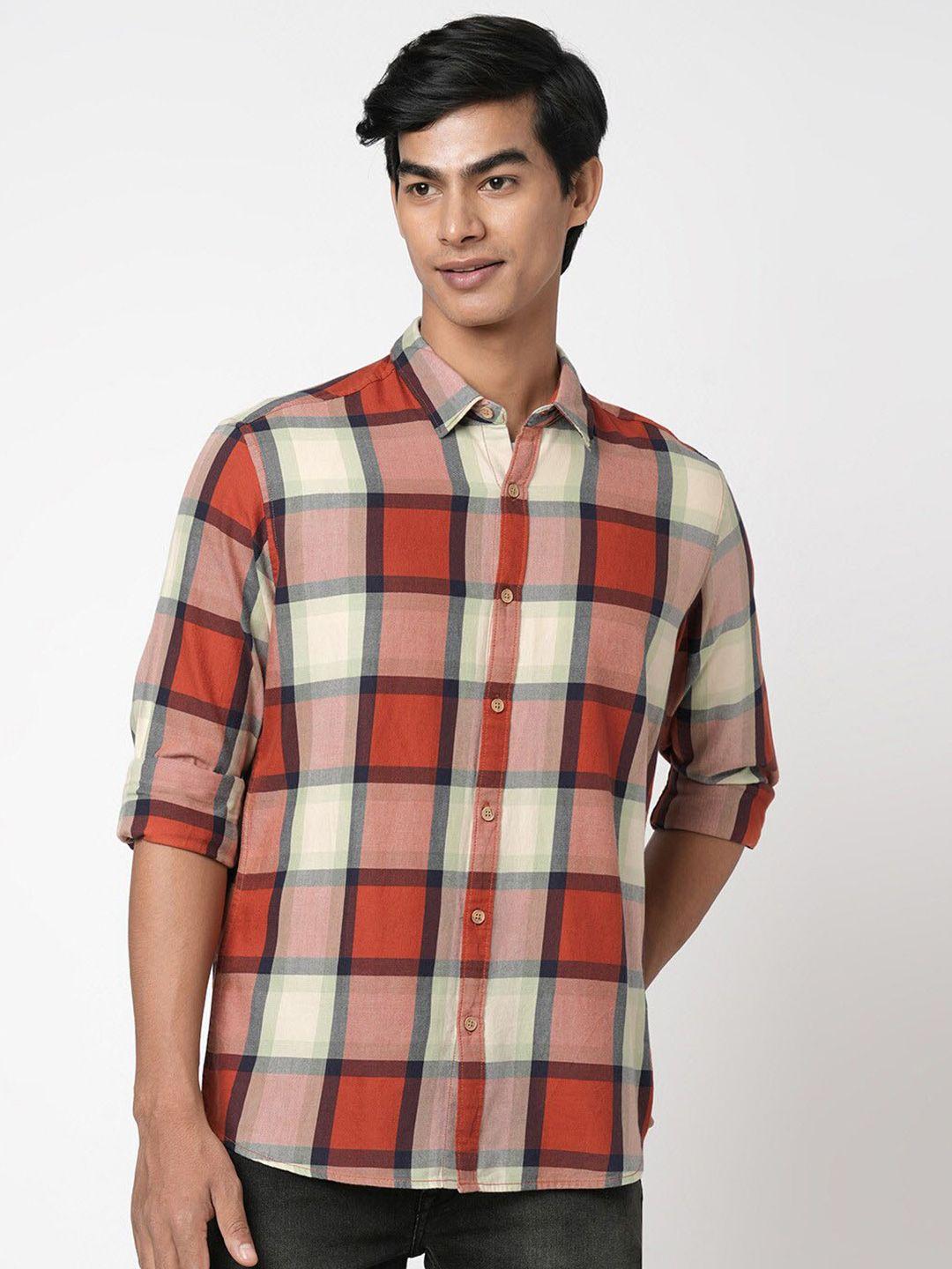 beat london by pepe jeans slim fit tartan checks pure cotton casual shirt