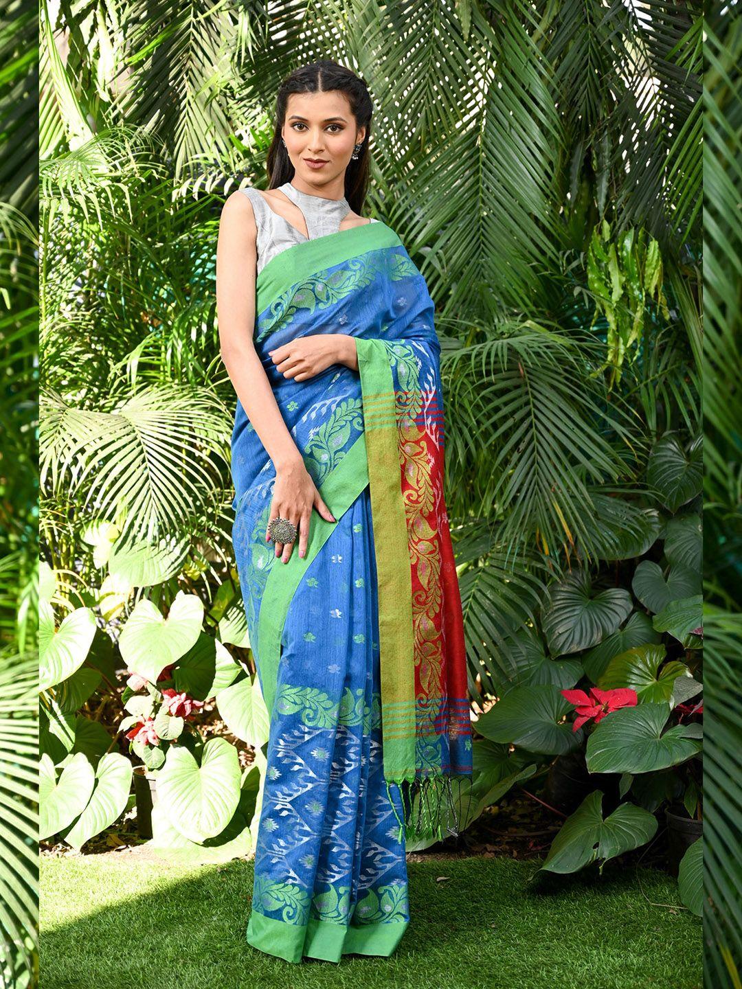 beatitude floral woven design silk cotton saree