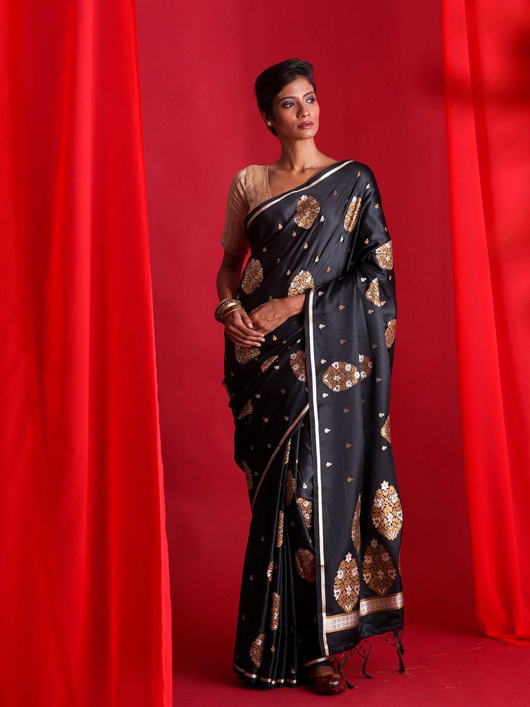 beatitude black & gold-toned ethnic motifs zari silk blend banarasi saree