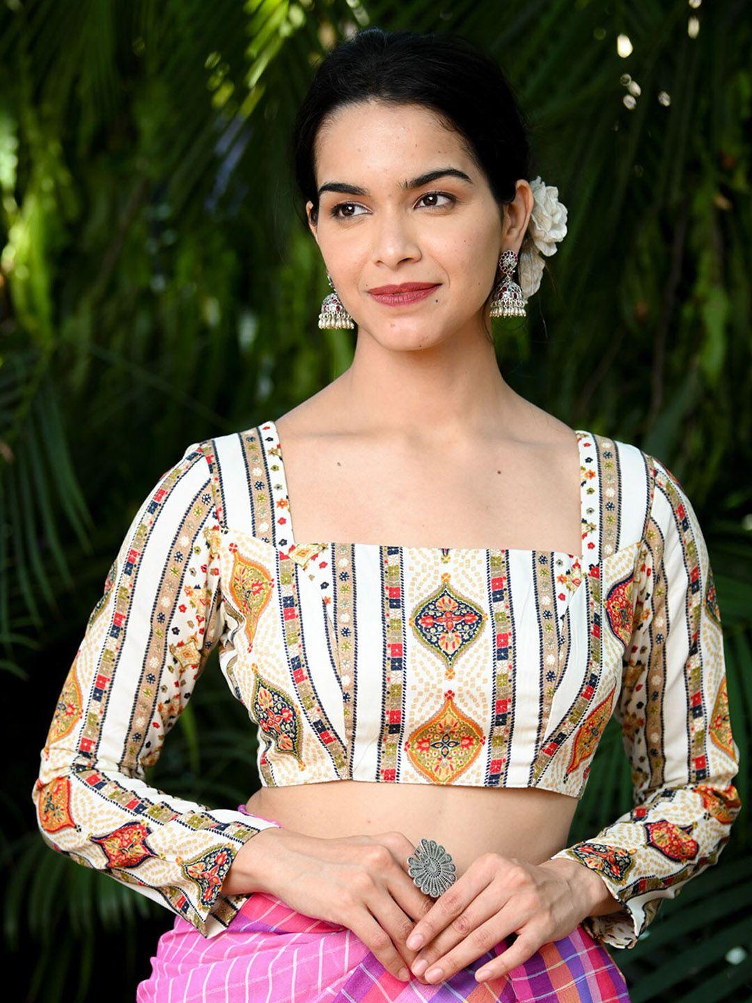 beatitude ethnic-motifs printed cotton saree blouse