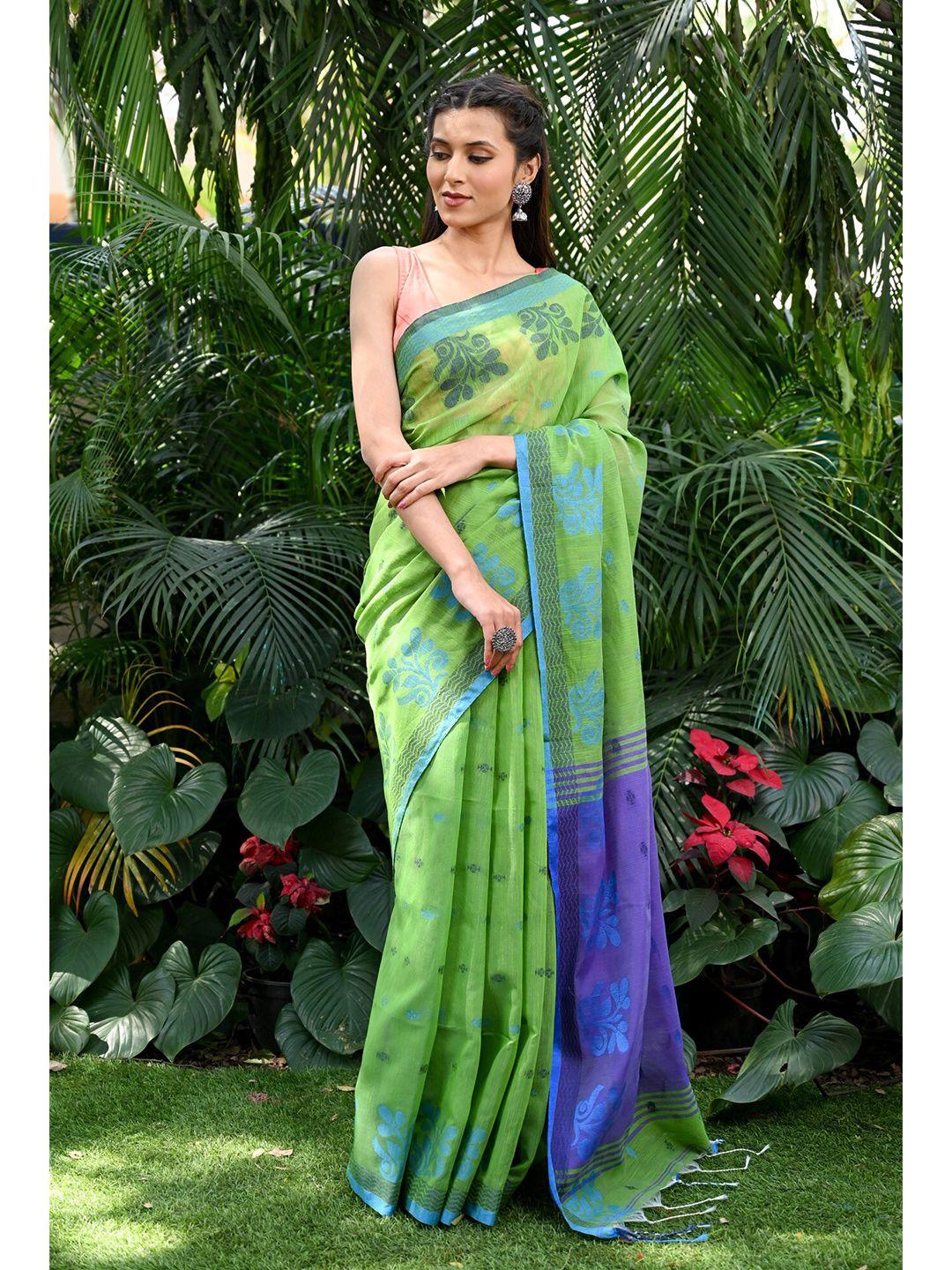 beatitude floral motif woven design pure cotton saree