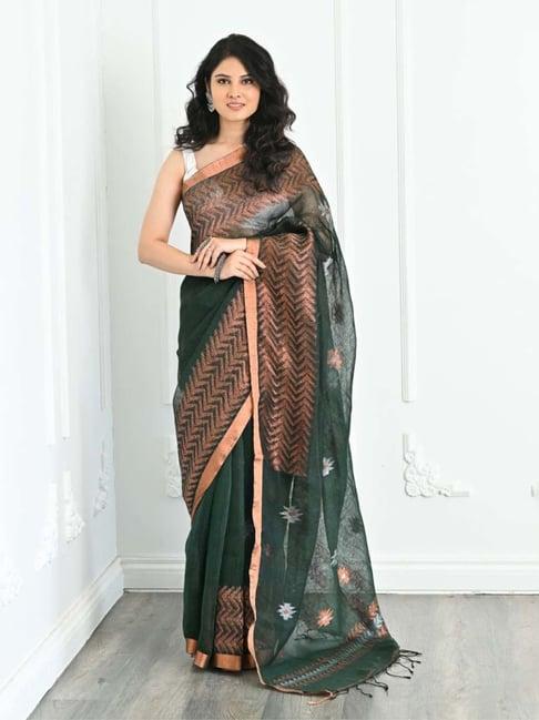 beatitude green handwoven linen saree