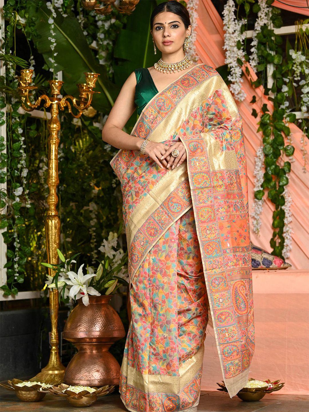 beatitude multicoloured woven design zari silk blend saree