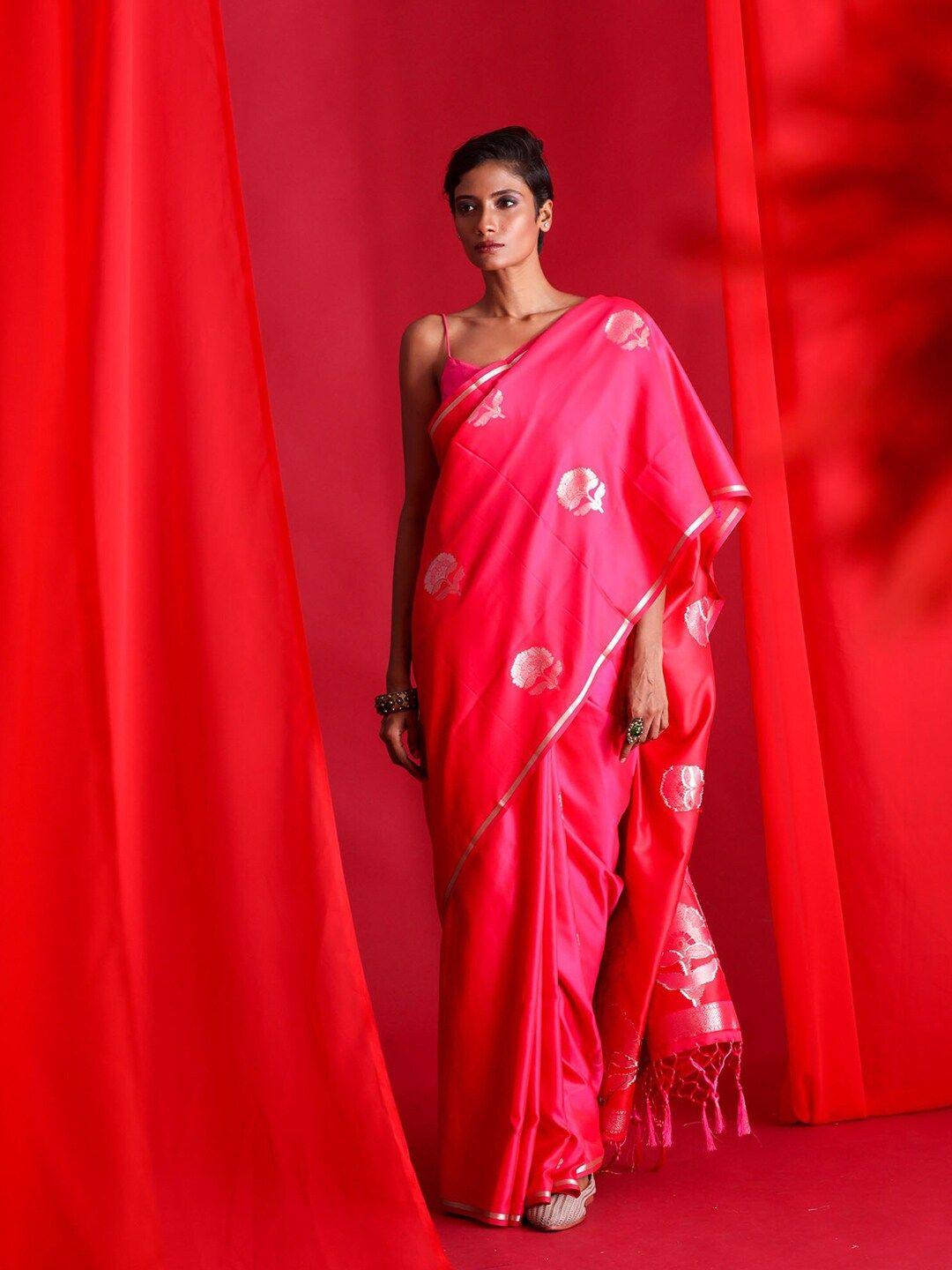 beatitude pink & gold-toned woven design zari banarasi saree