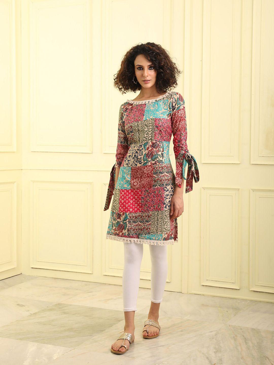 beatitude printed boat neck pure cotton kurti