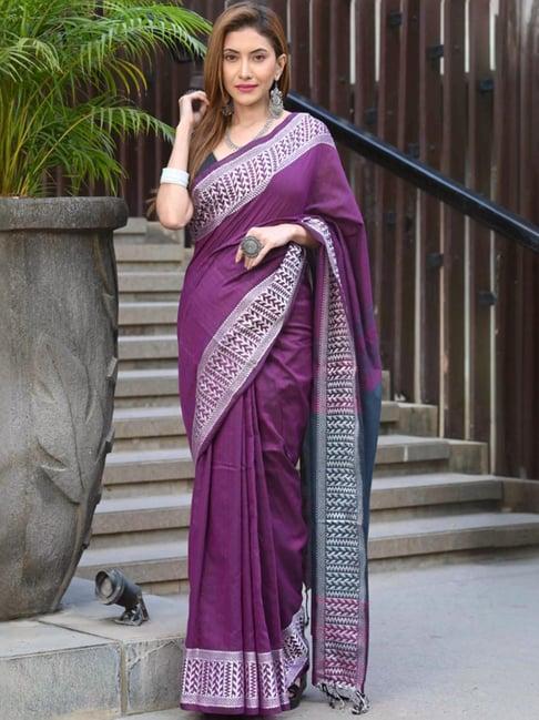 beatitude purple cotton jacqaurd border tangail handloom saree