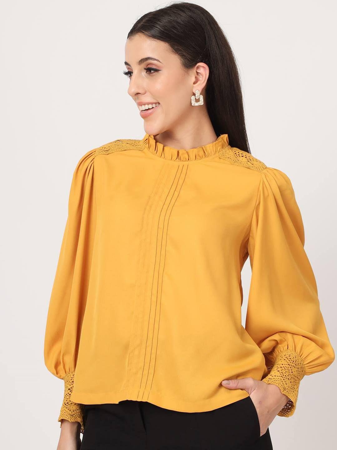 beatnik lace detailed cuffed sleeves high neck top