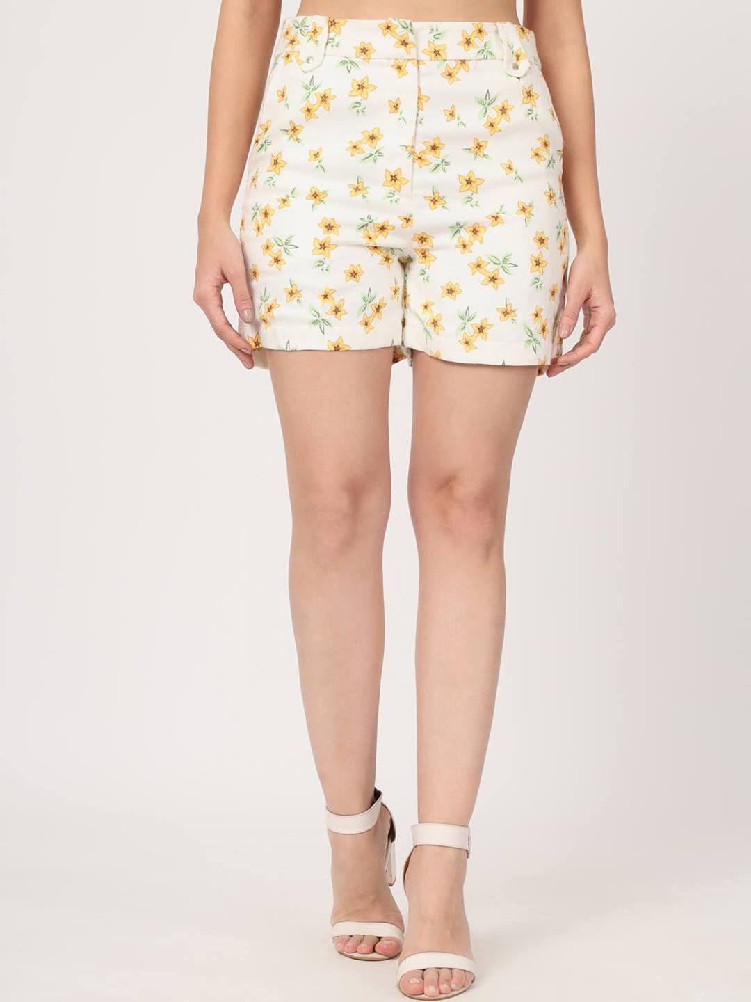 beatnik women floral printed high-rise cotton regular shorts