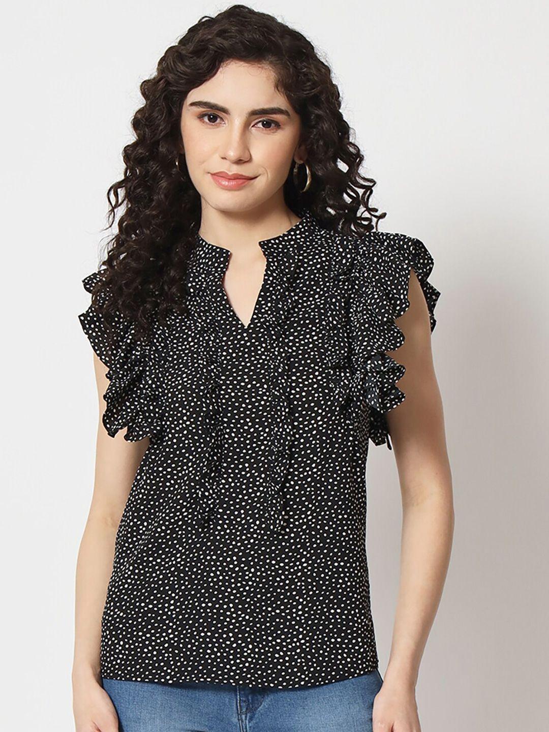 beatnik abstract printed ruffles regular top