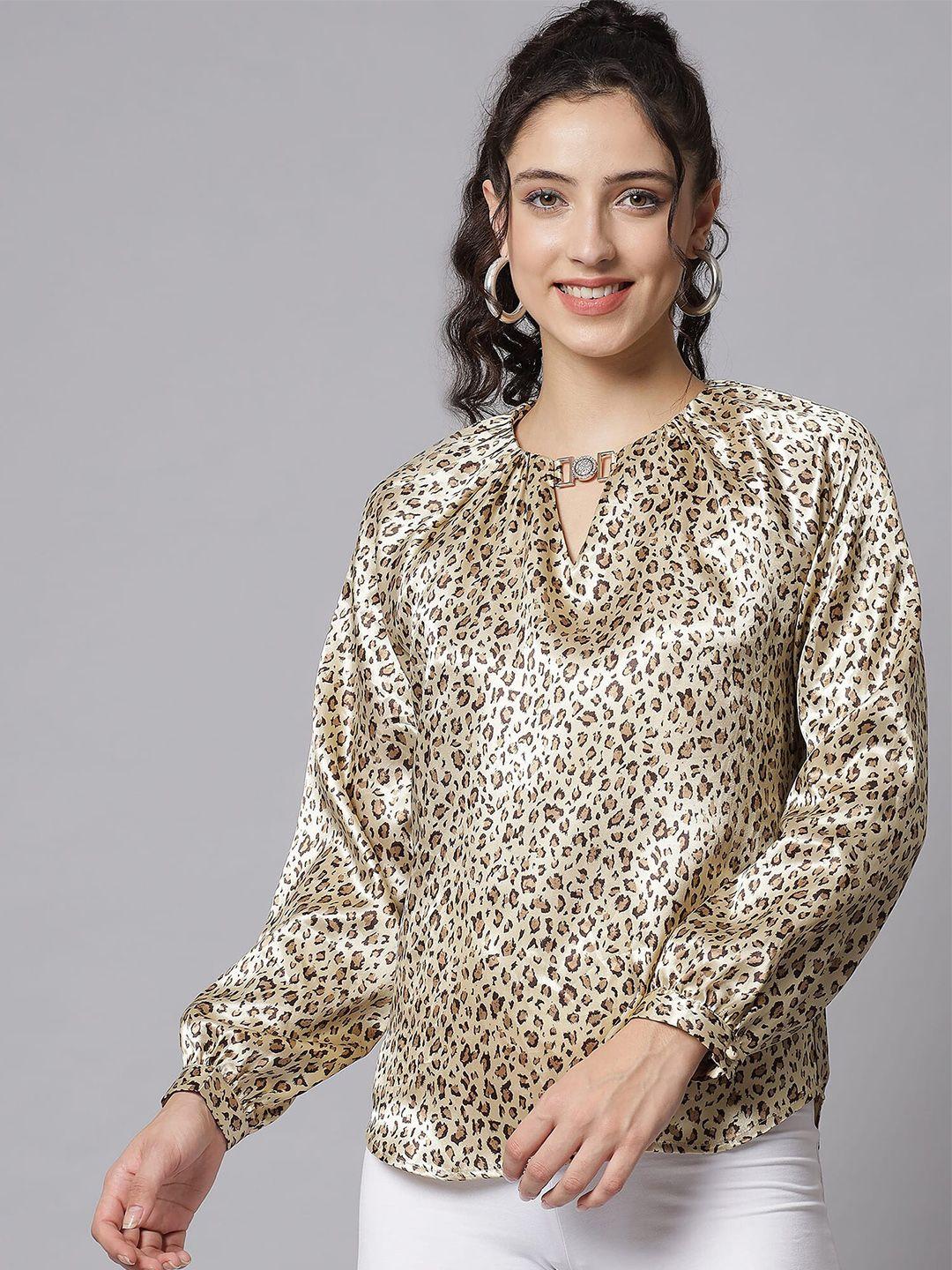 beatnik animal printed keyhole neck top