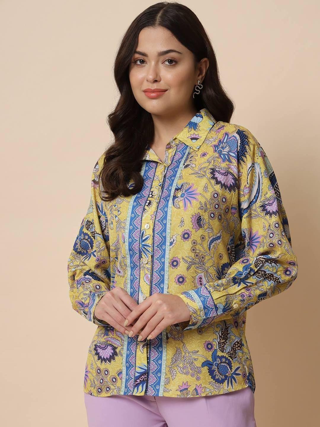 beatnik floral printed long sleeves casual shirt