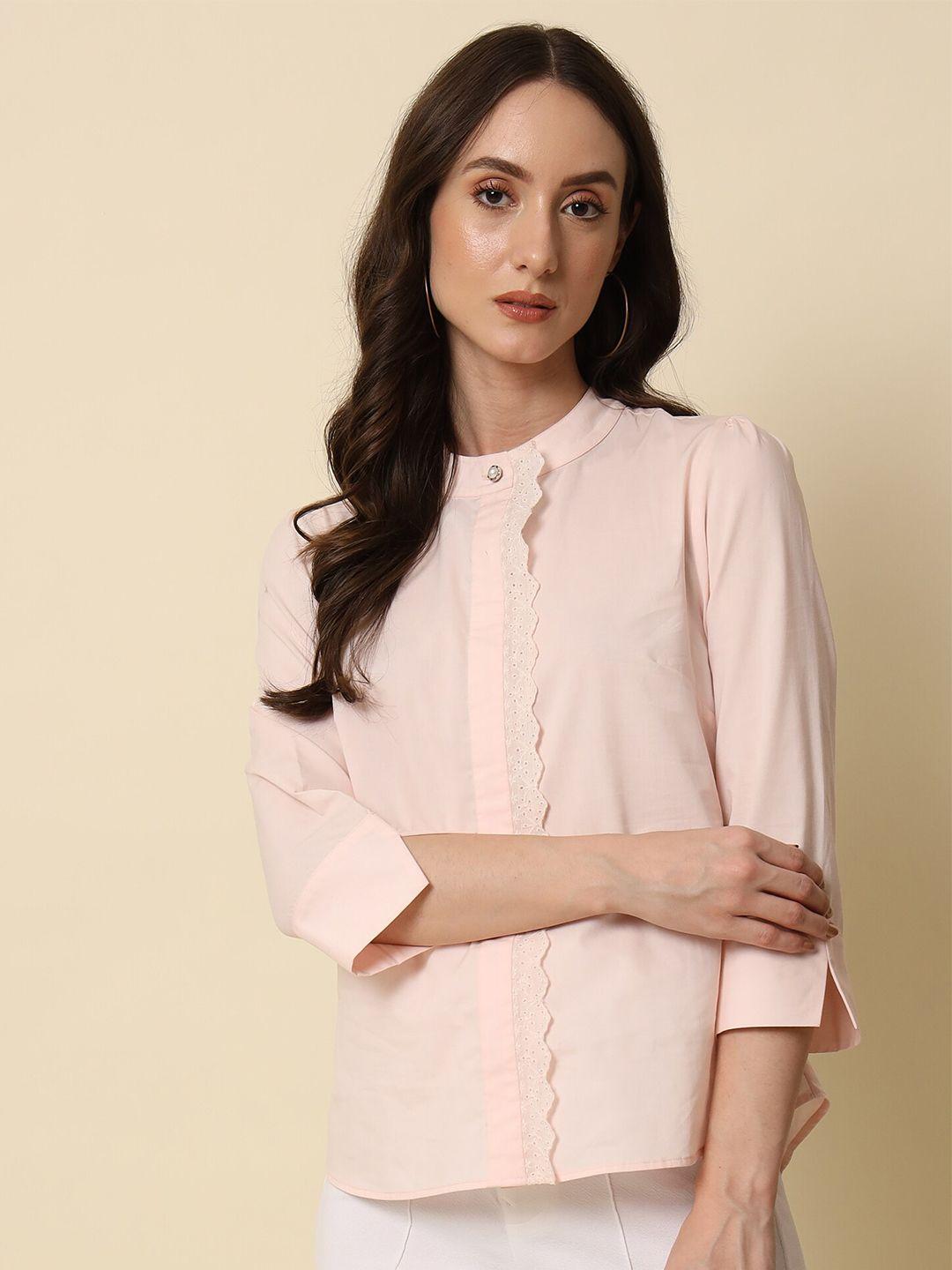 beatnik mandarin collar cuffed sleeves cotton shirt style top