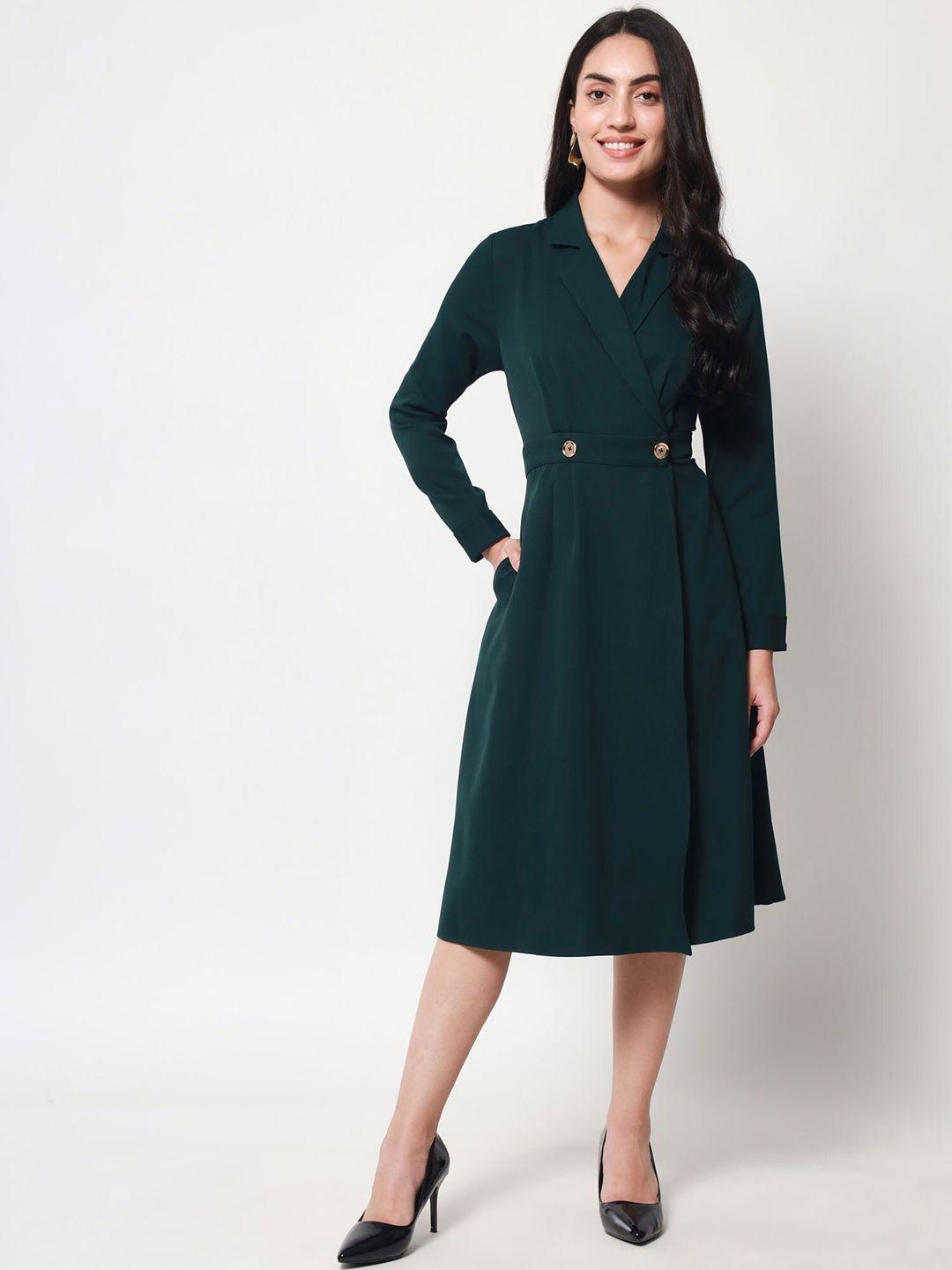 beatnik shirt collar flared midi dress