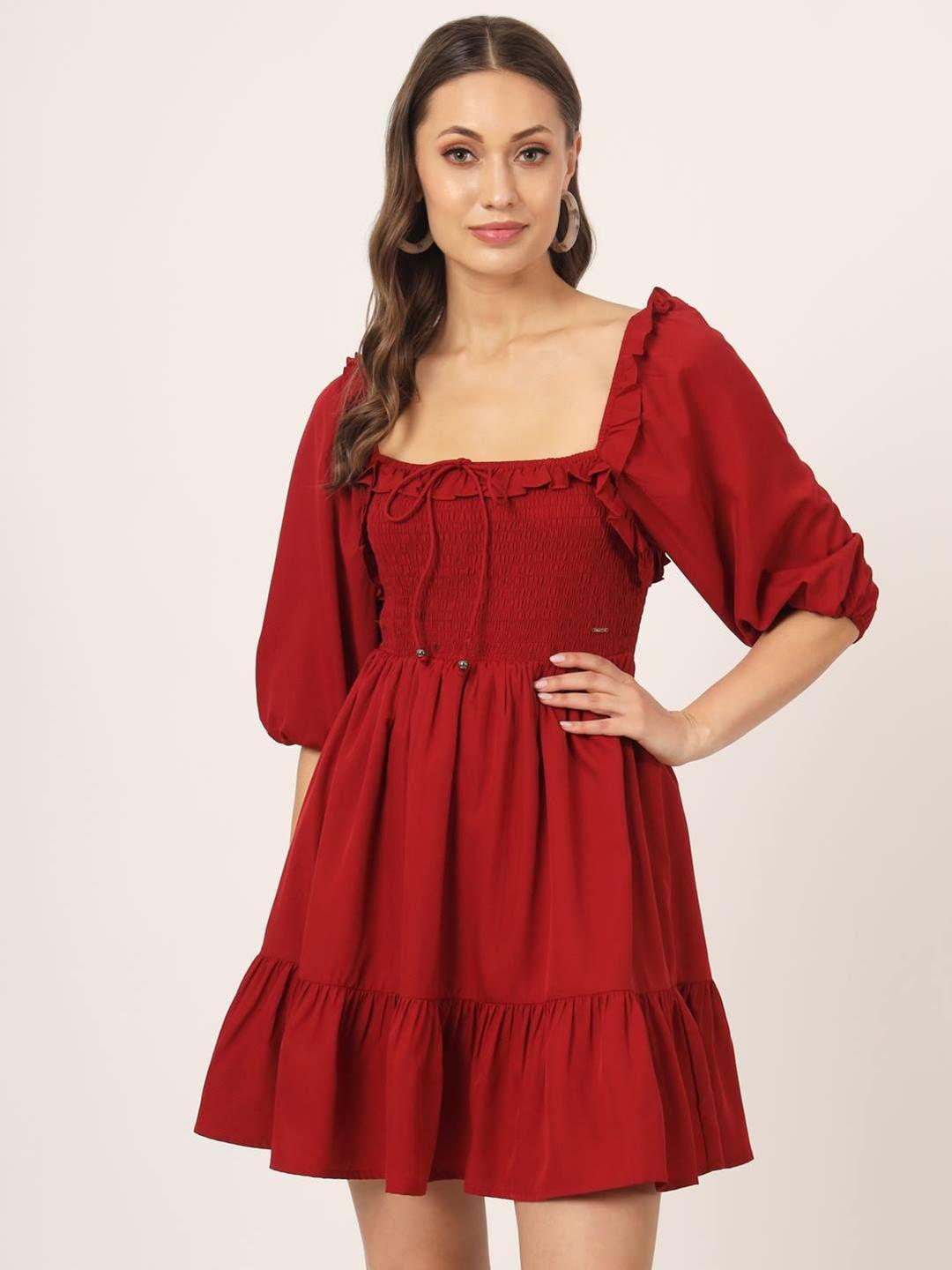 beatnik square neck puff sleeve fit & flare dress