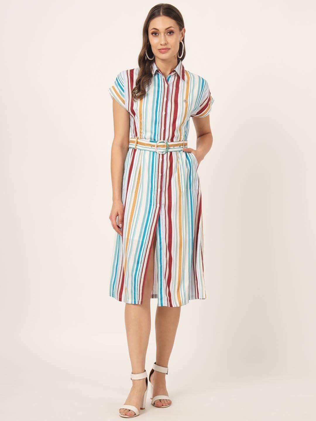 beatnik striped belted shirt dress