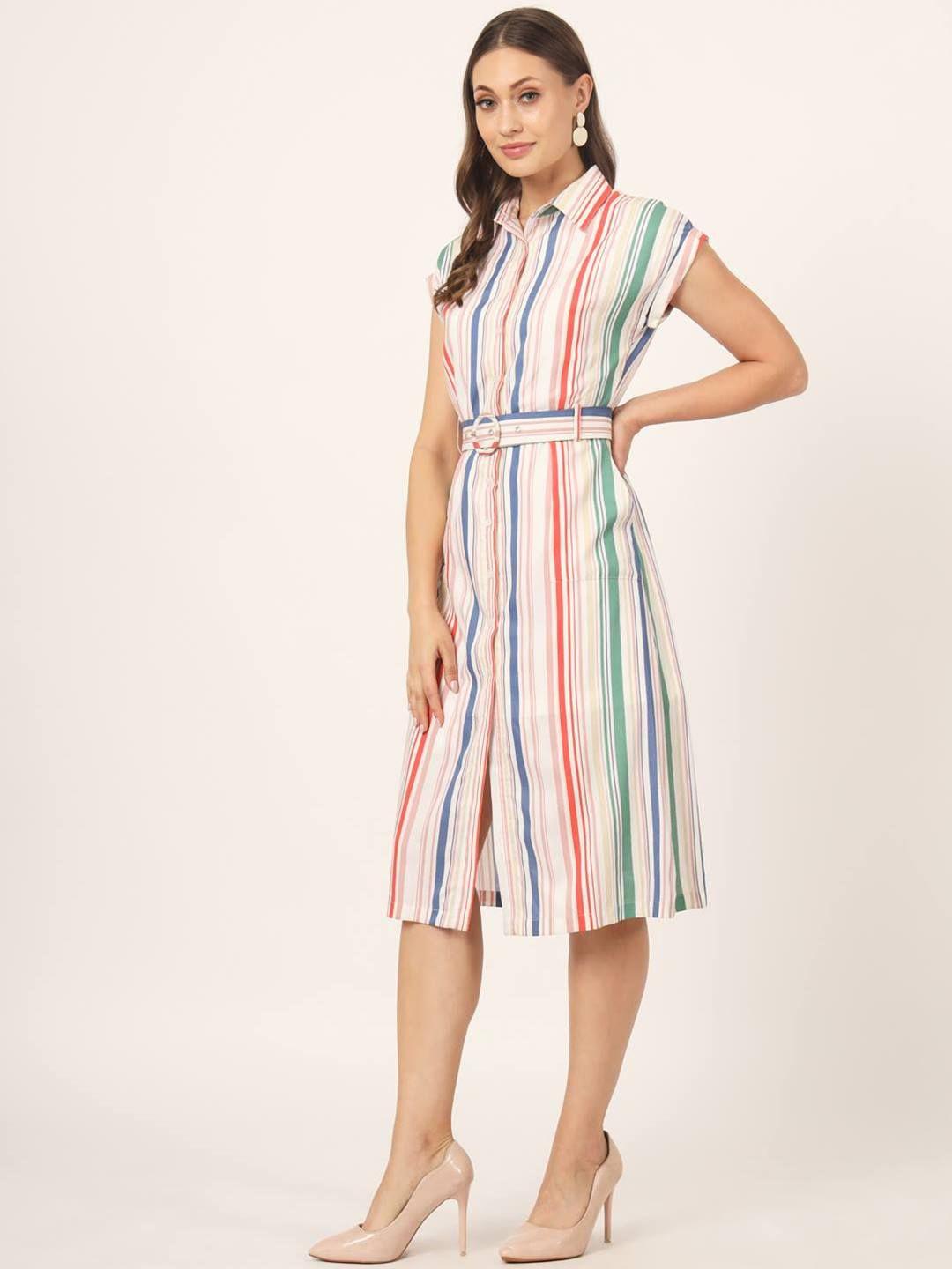 beatnik striped belted shirt dress