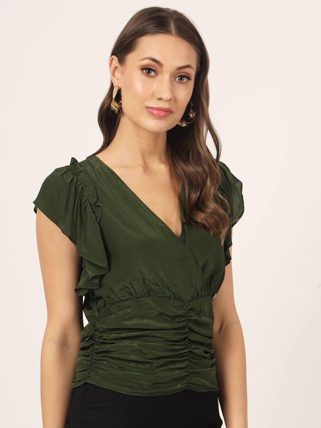 beatnik v-neck flutter sleeves ruched satin wrap top