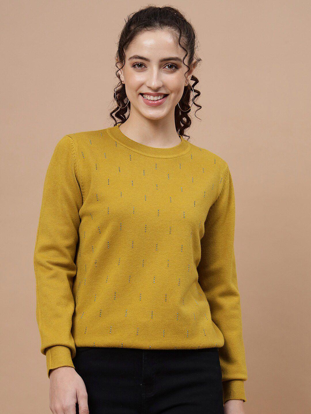 beatnik women mustard embroidered pullover with embellished detail
