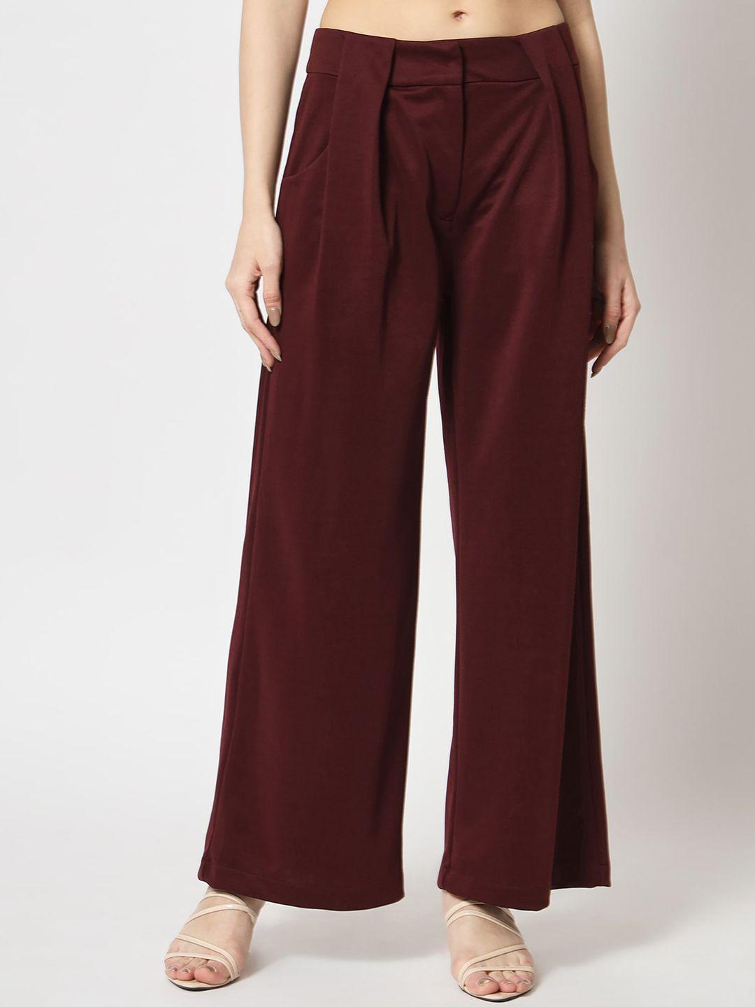 beatnik women straight fit high-rise easy wash pleated parallel trousers